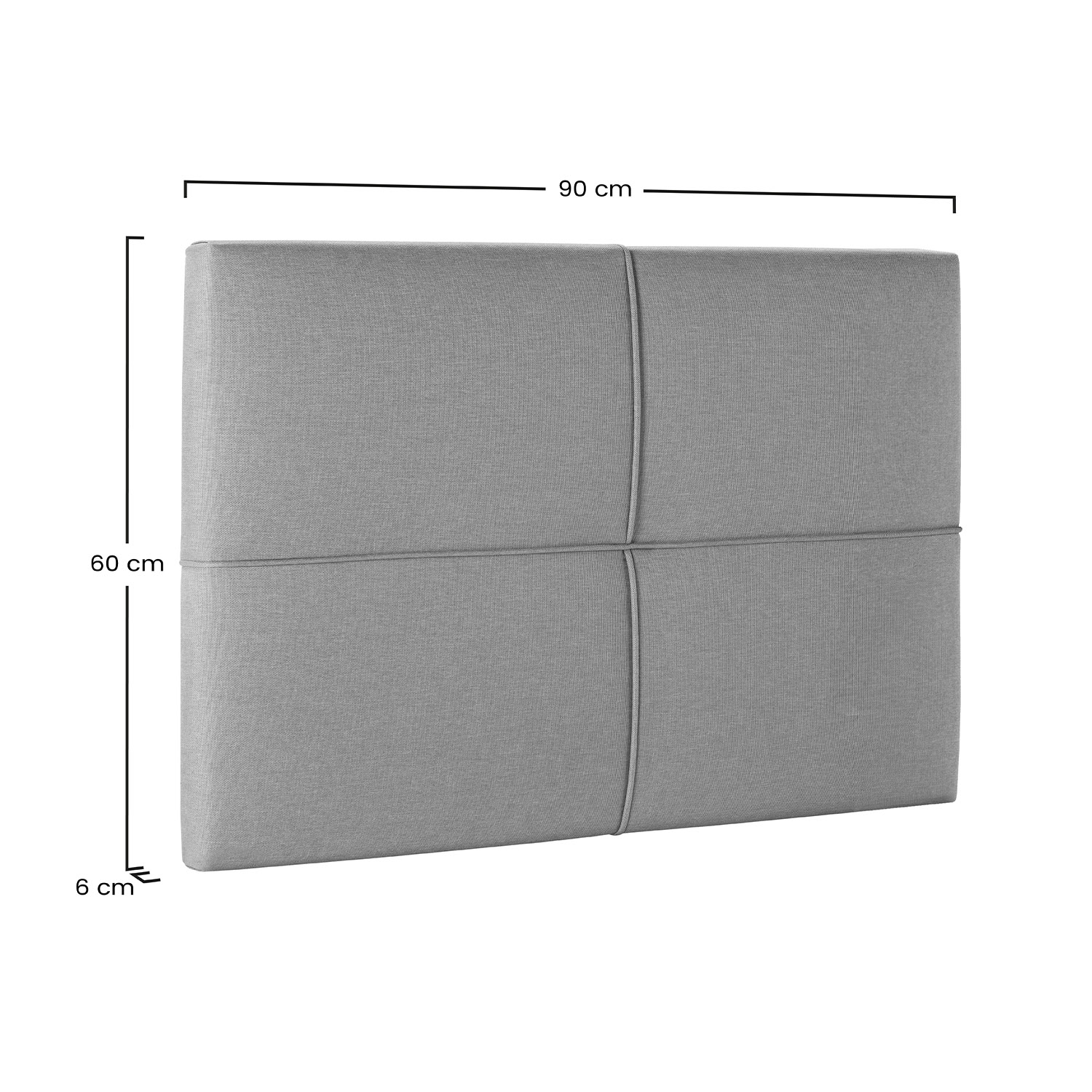 Respaldo gris tapizado con detalles de costura, 90x60x6 cm.