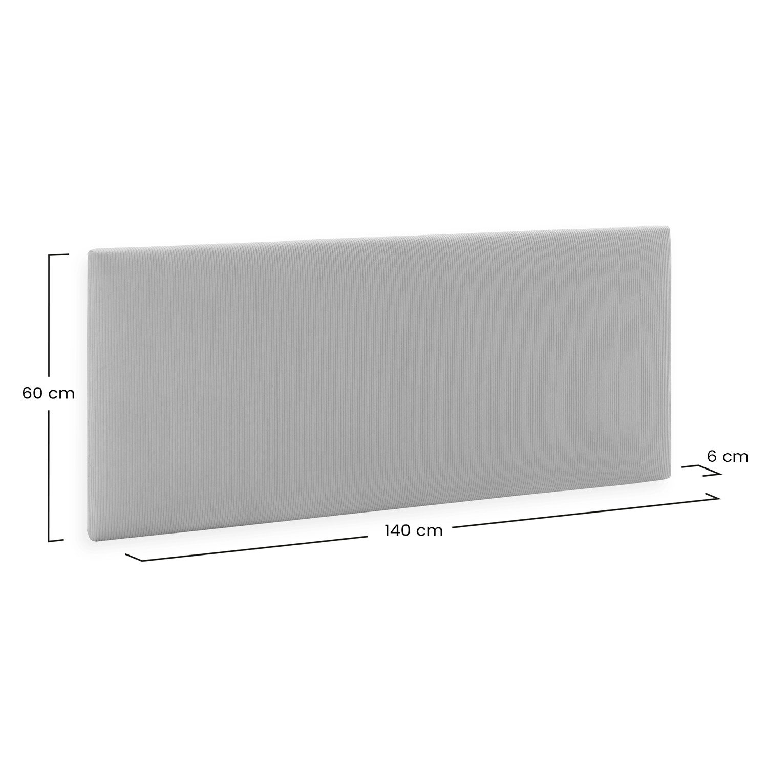 Cabecero gris con estrías verticales, 140x60x6 cm.