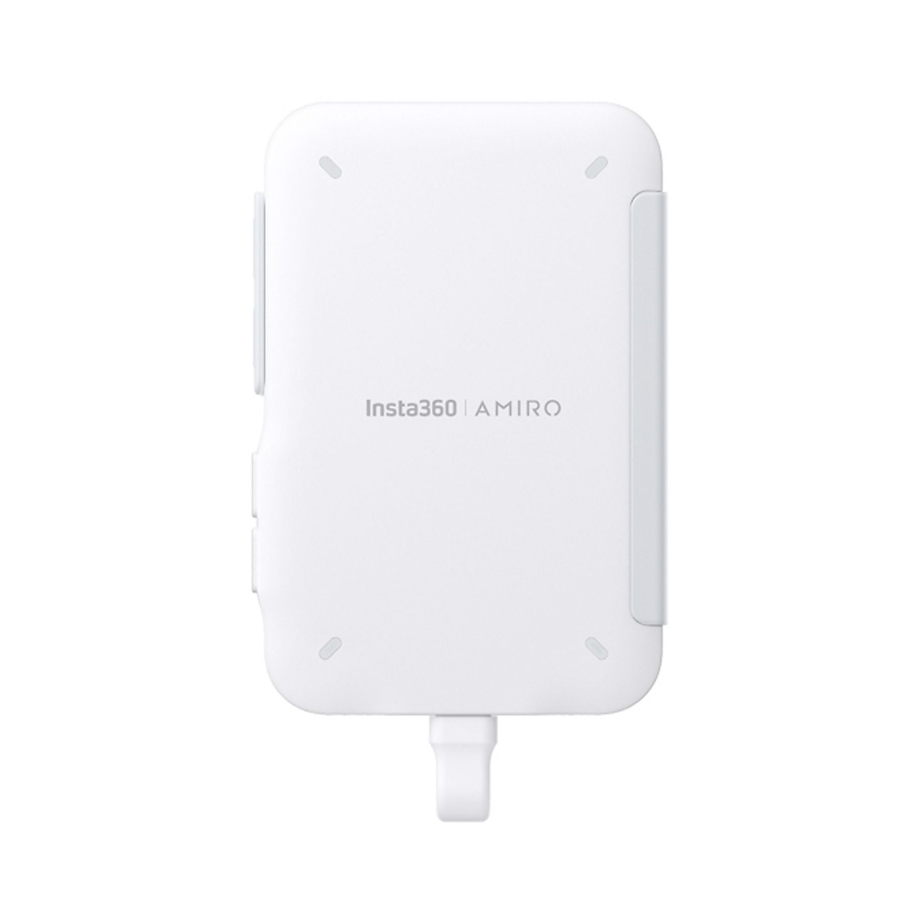 Insta360 AMIRO blanca con cable integrado y esquinas redondeadas.