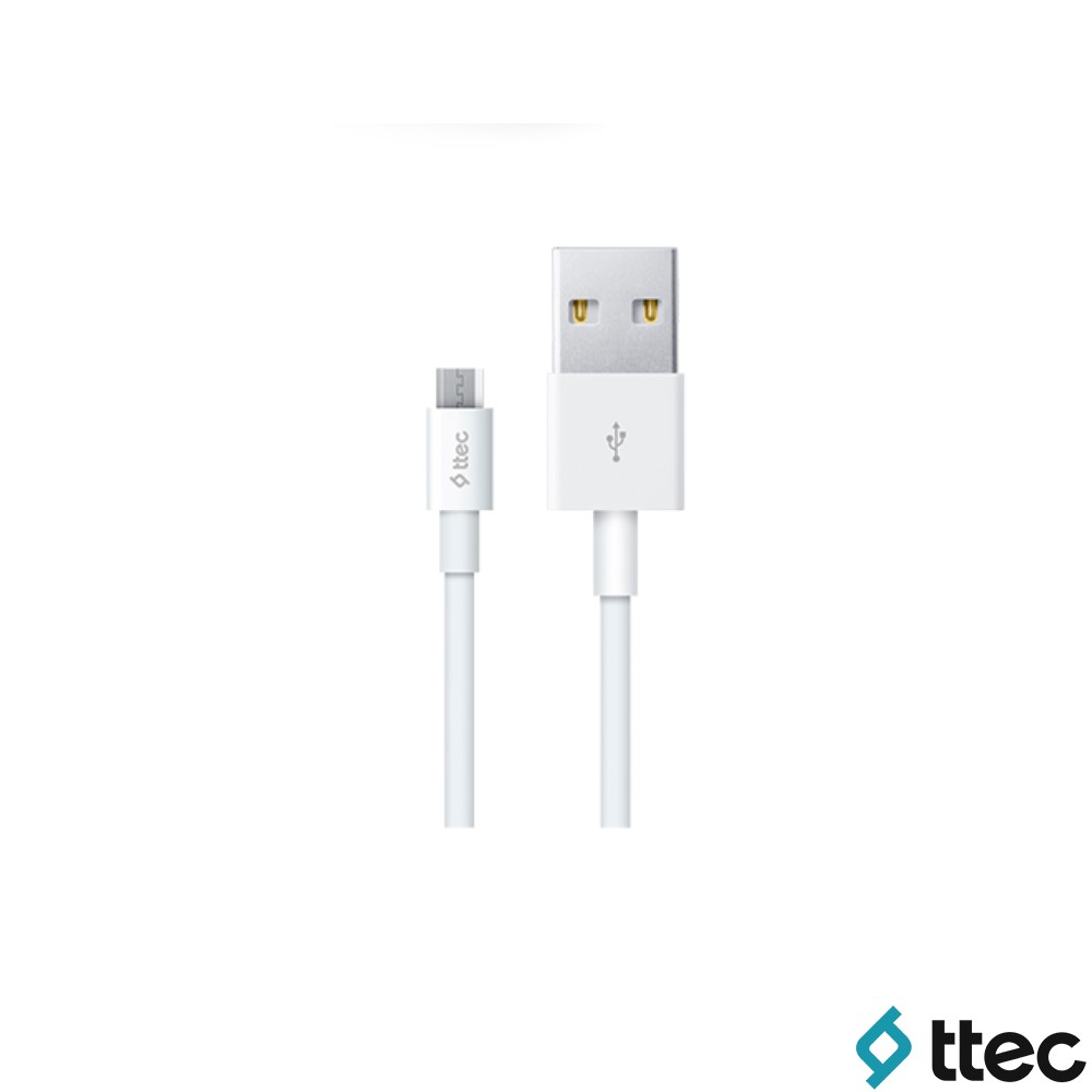 Ttec logolu beyaz USB-A - Micro-USB kablosu.