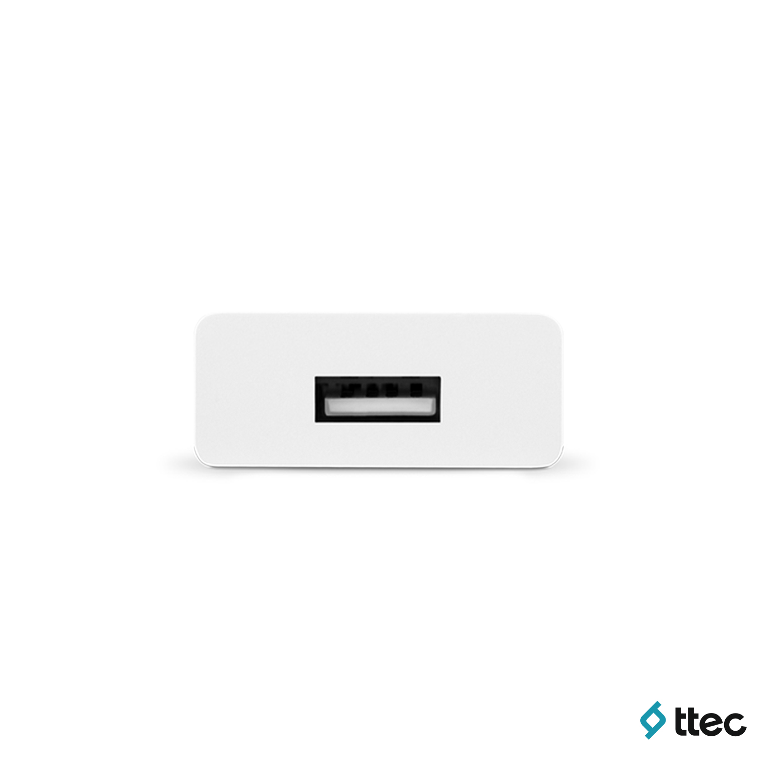 Beyaz arka plan üzerinde tek USB bağlantı noktasına sahip beyaz USB şarj cihazı.