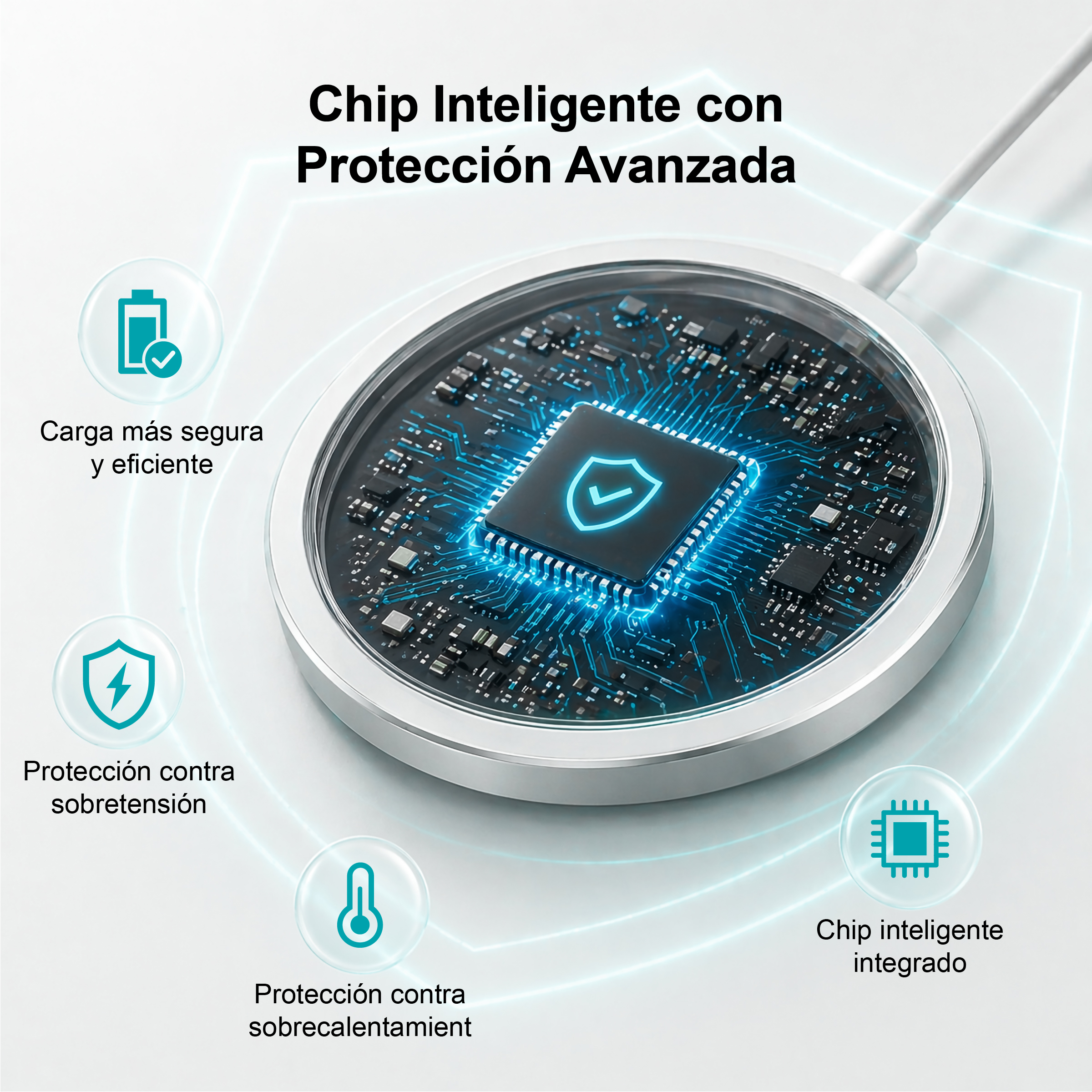Chip inteligente con protección avanzada, indicadores de carga.