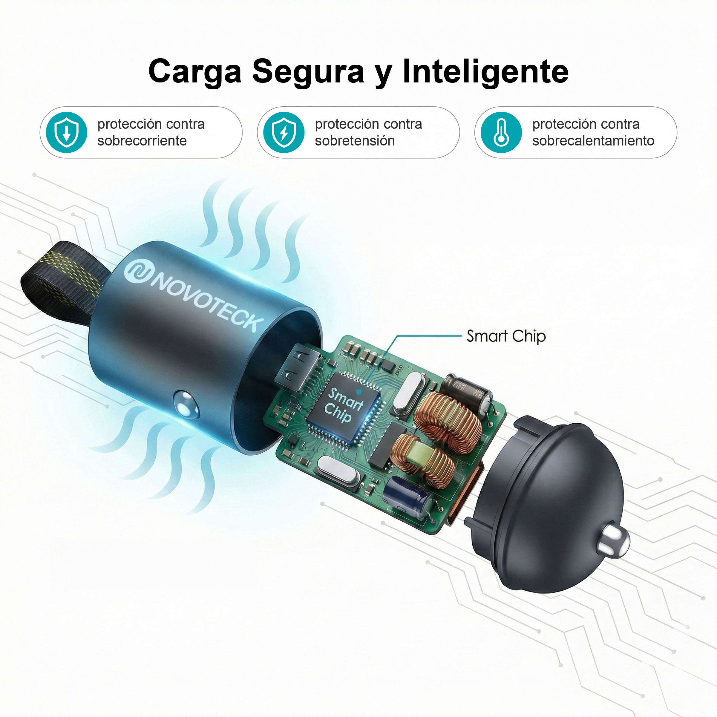 Cargador NOVOTECK con Chip Inteligente, protección contra sobrecorriente, sobretensión.