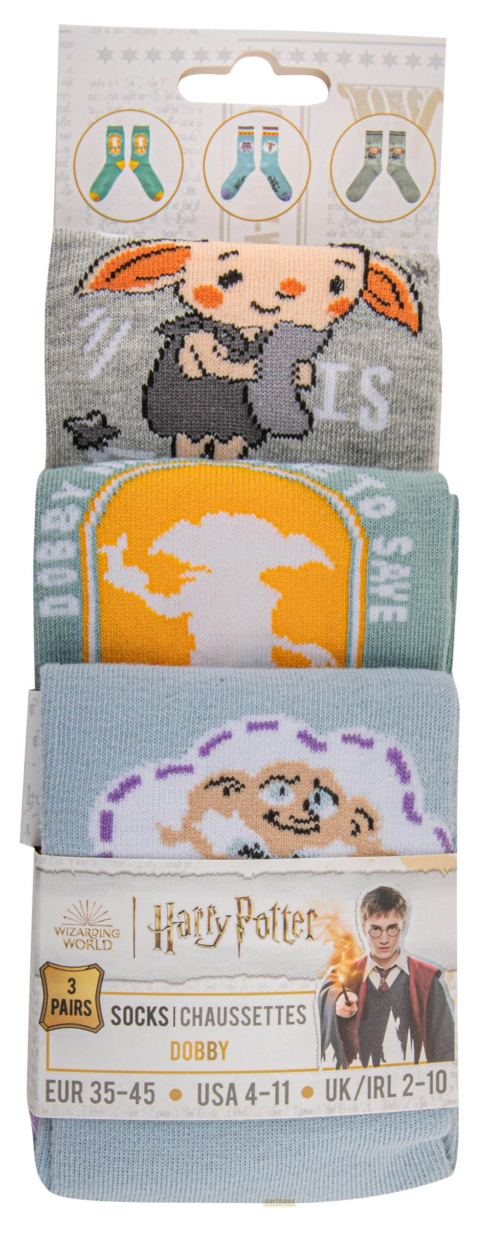 Tres pares de calcetines de Harry Potter con Dobby y Harry.