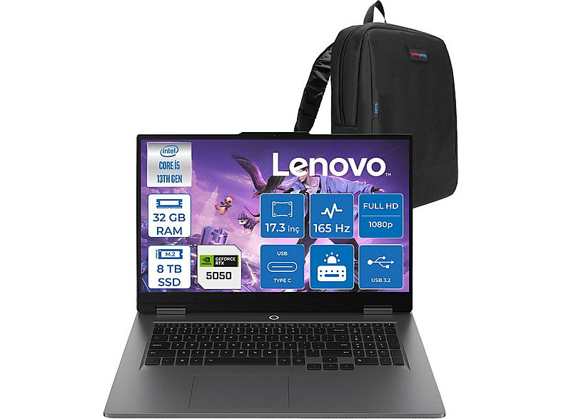 LENOVO LOQ 17IRX10 RTX5050 8GB FHD 165HZ W83JH0069TRF18 Intel Core i5-13450HX 32 GB RAM 8 TB SSD 17,3 inç FreeDOS Laptop+Çanta Gri
