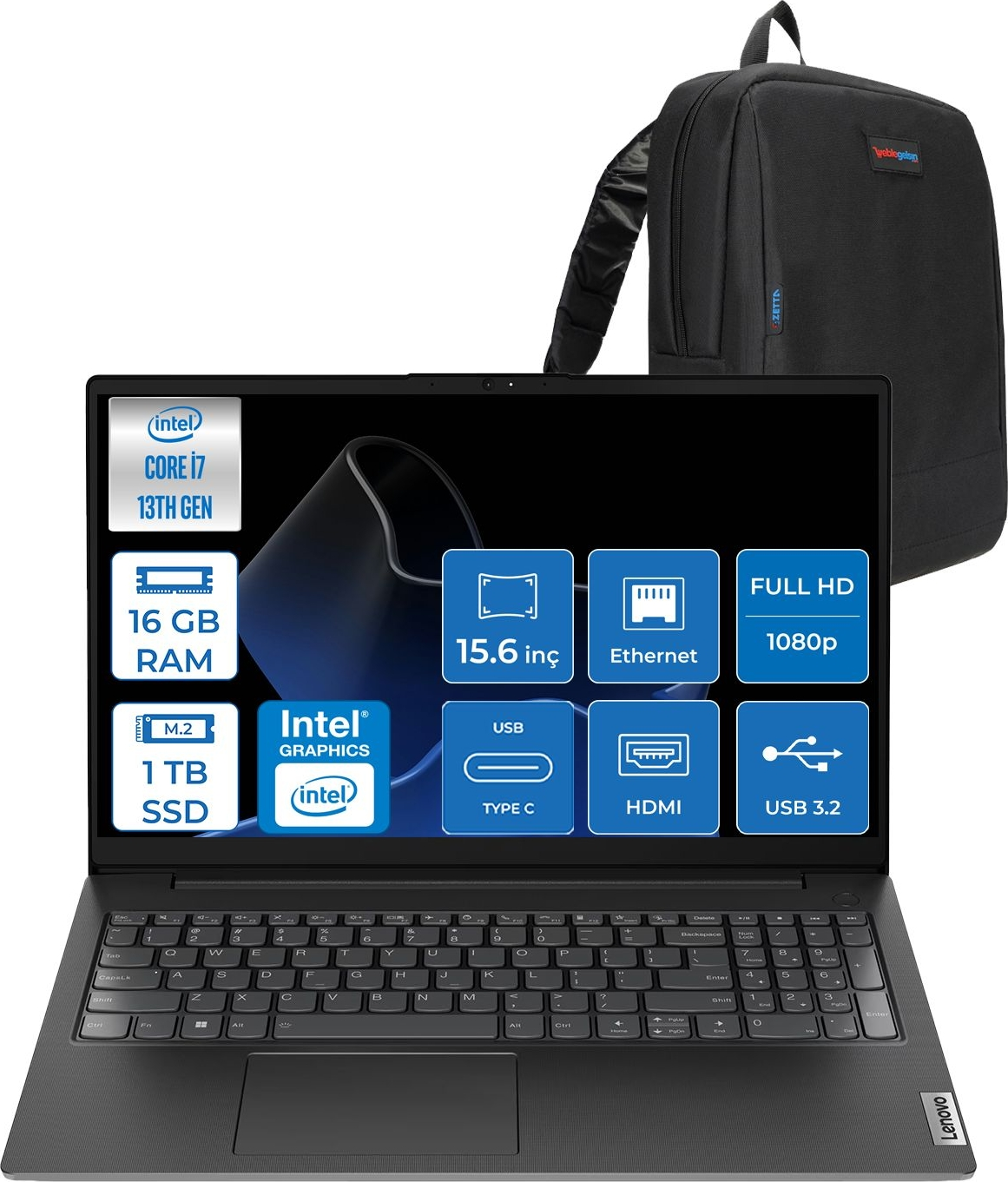 LENOVO V15 G4 IRU Full HD 83A100QRTRF13 Intel® Core™ i7-13620H 16 GB RAM 1 TB SSD 15,6 inç FreeDOS Laptop+Çanta Siyah