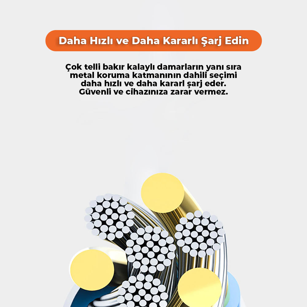 Hızlı şarj için metal koruma katmanlı, çok telli kalaylı bakır teller.