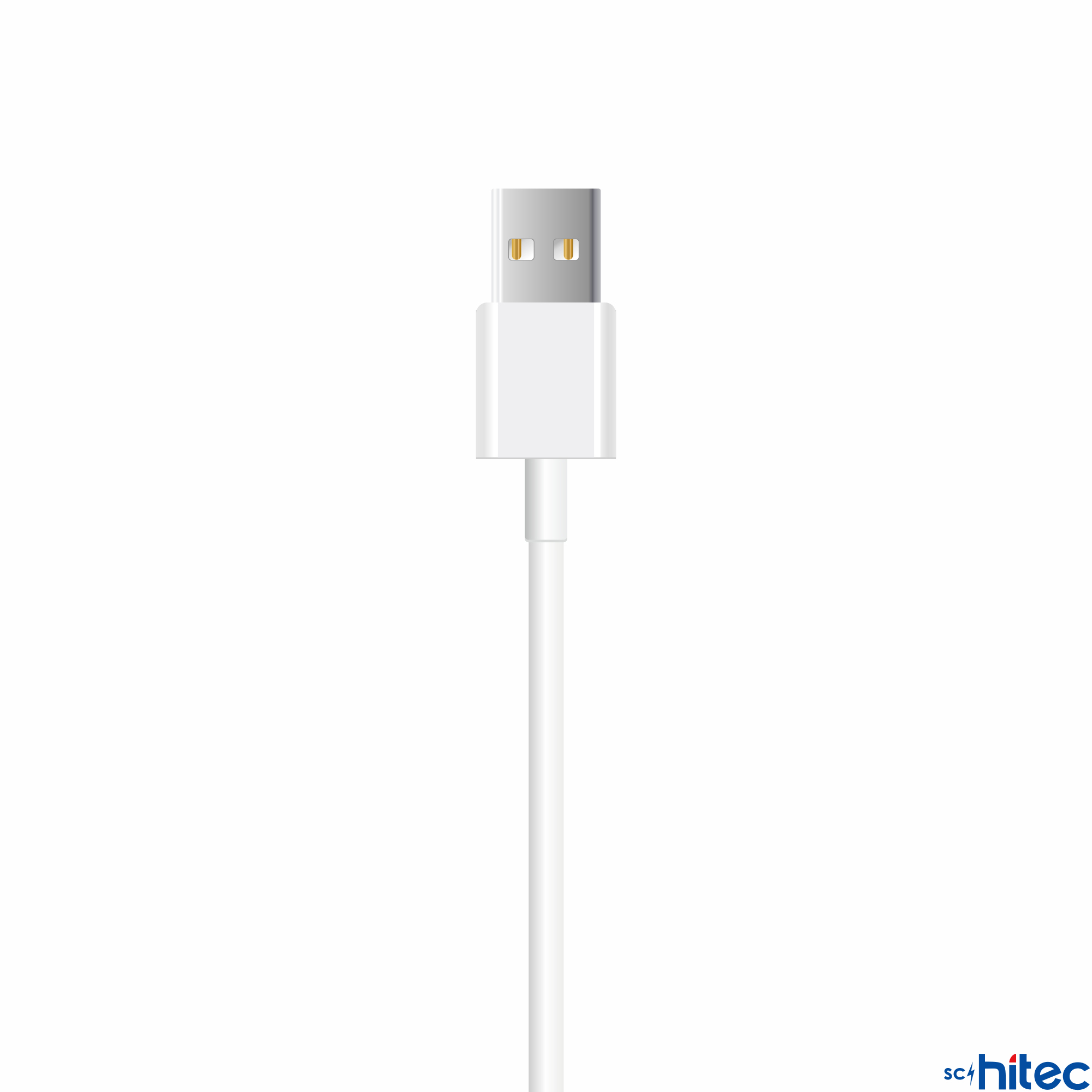 Gümüş renkli konektöre sahip beyaz USB-C kablosu.