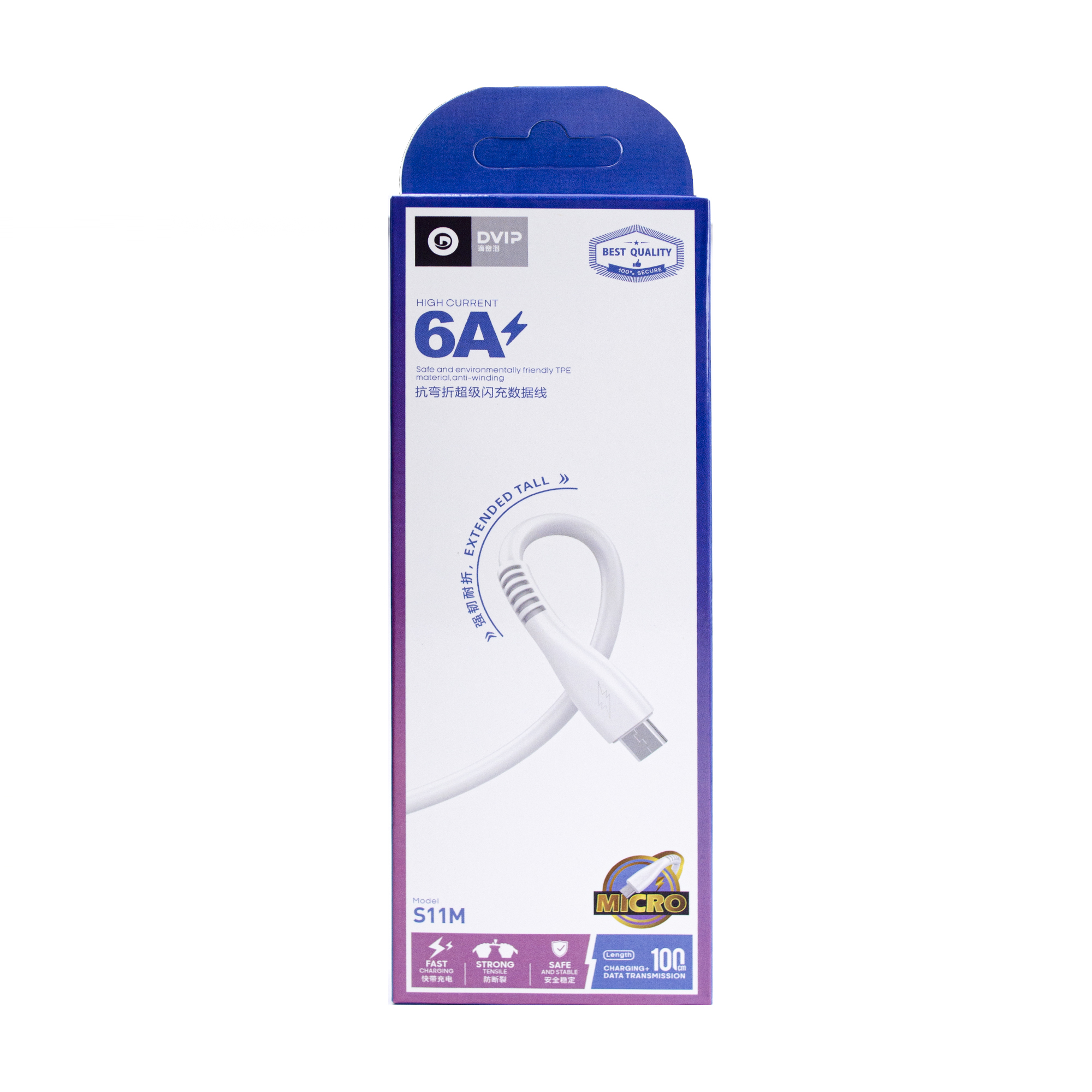 6A'lık beyaz bir USB-C şarj kablosunun ambalajı.