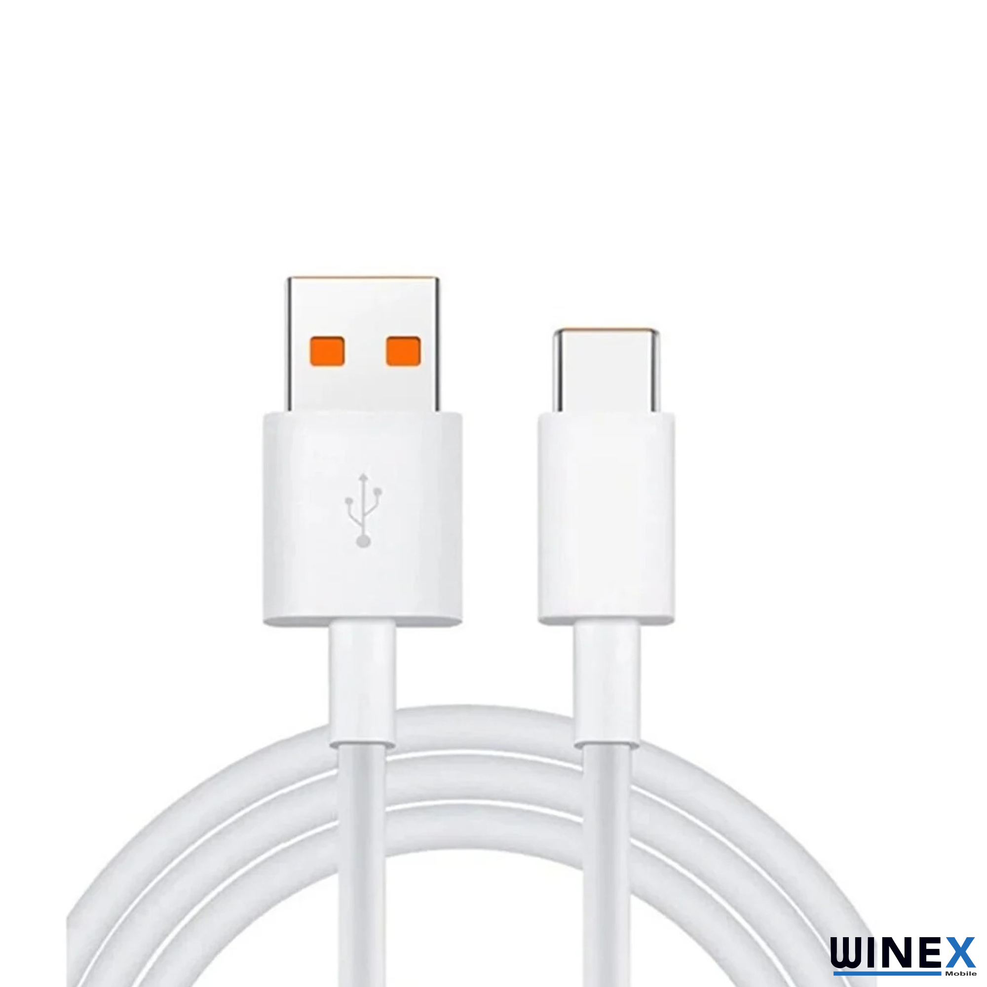 Beyaz USB-A - USB-C kablosu, USB-A ve USB-C konnektörlü.
