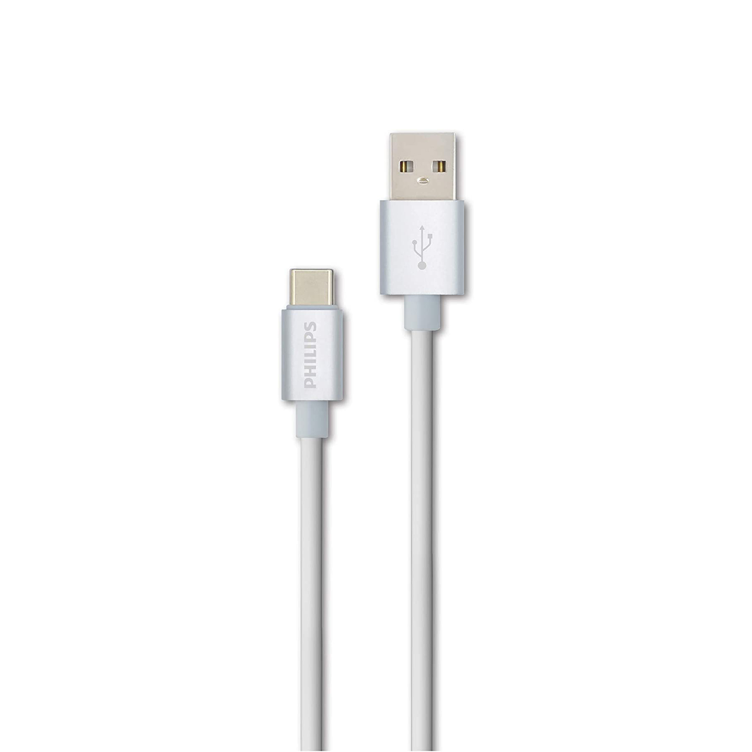 Philips logolu beyaz USB-C - USB-A kablo, beyaz arka plan.