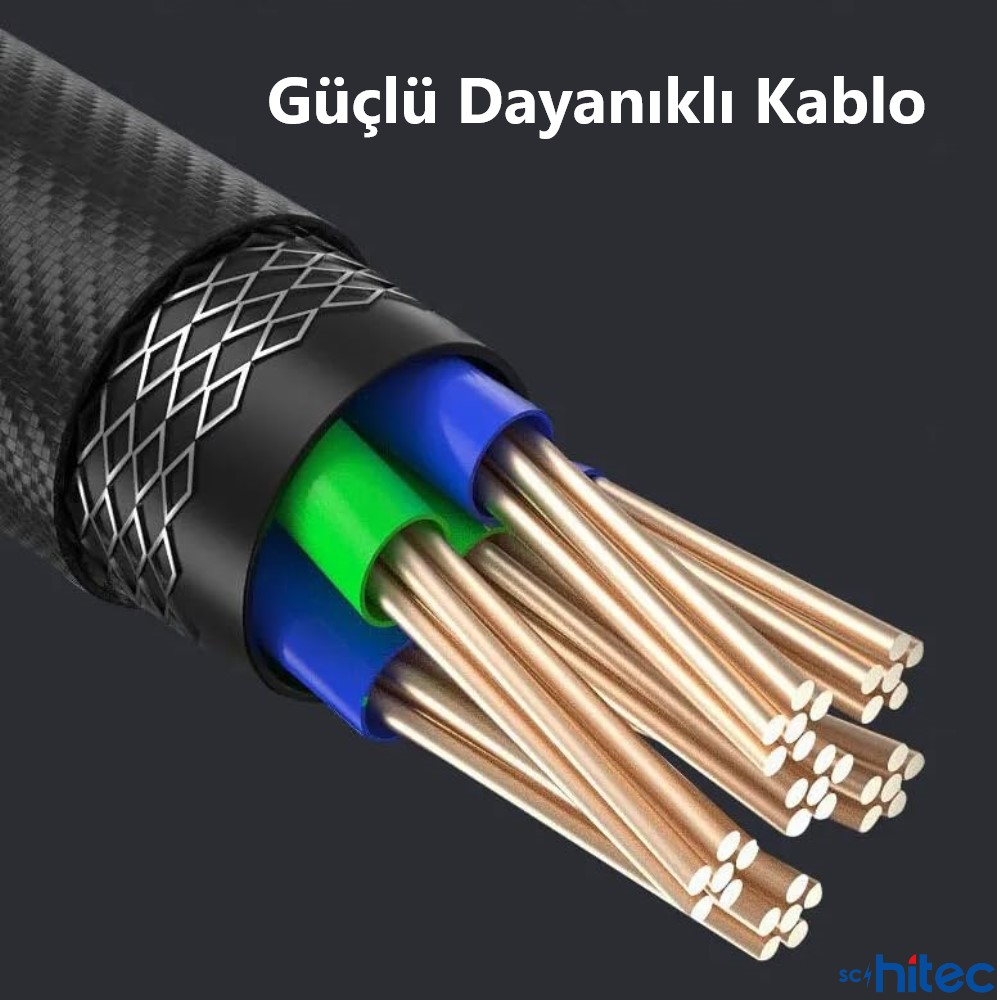 Mavi ve yeşil yalıtımla ayrılmış çoklu bakır teller gösteren güçlü kablo.