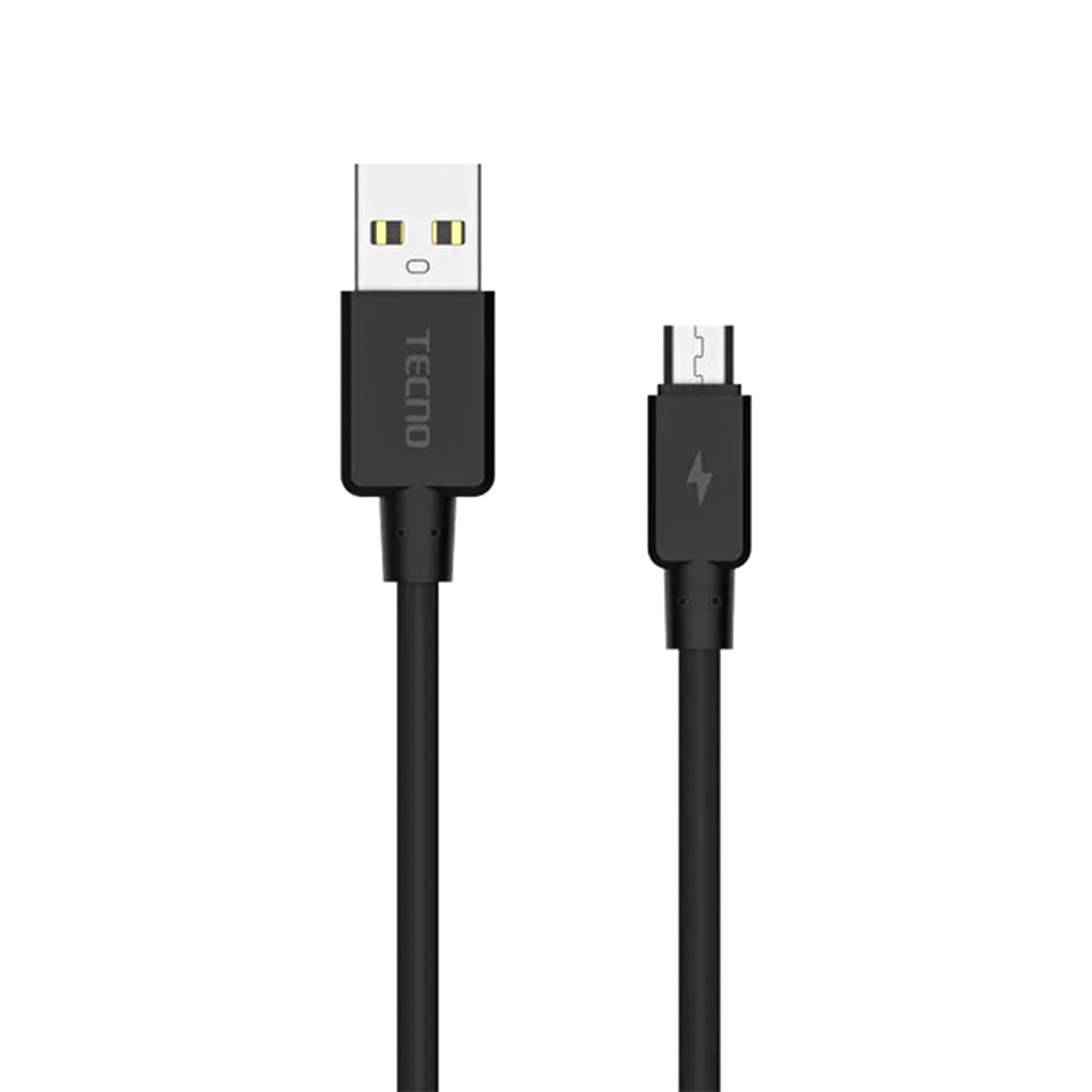 USB-A ve Micro-USB konektörlü siyah bir USB kablosu.