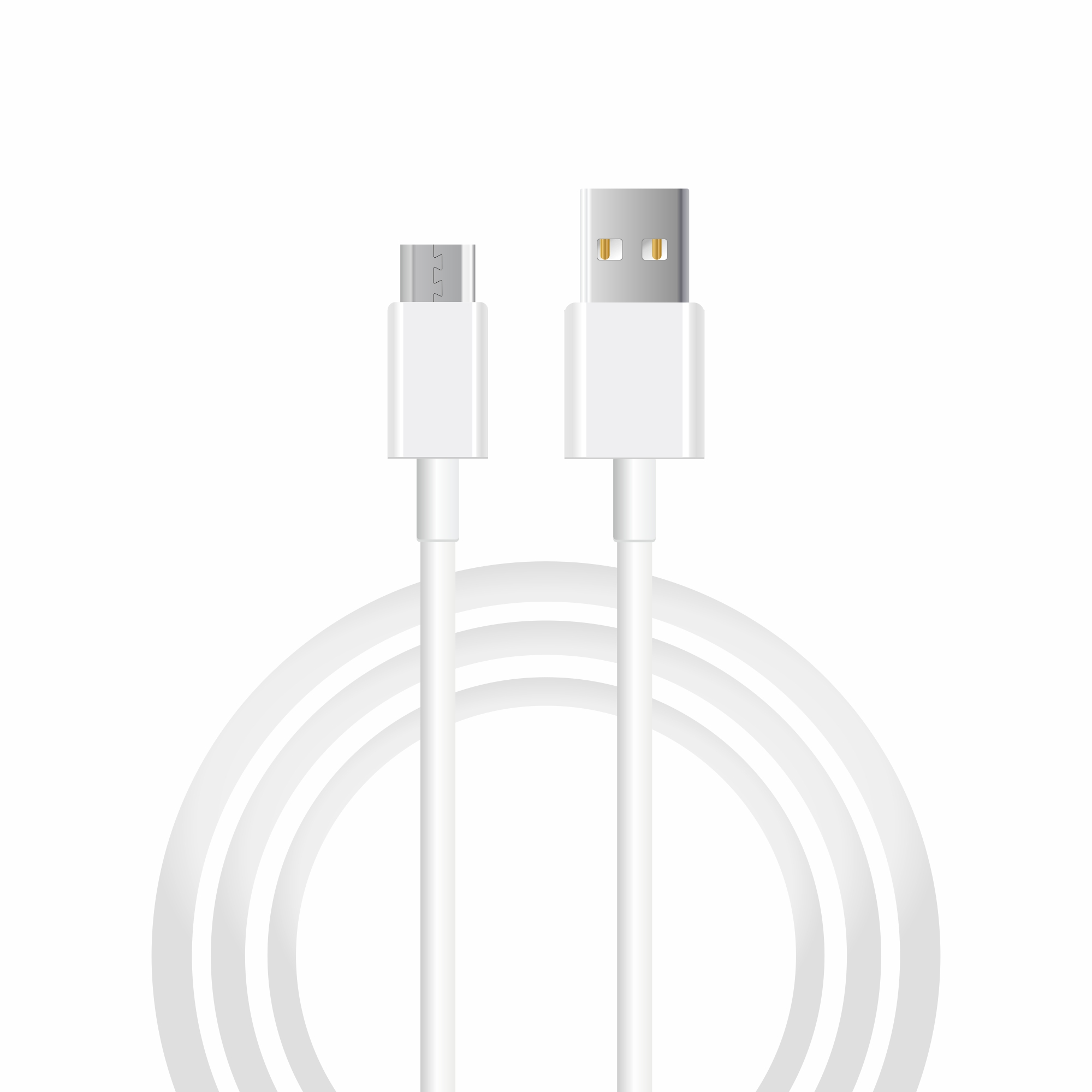 Her iki konektörün de göründüğü beyaz USB - Micro USB kablosu.