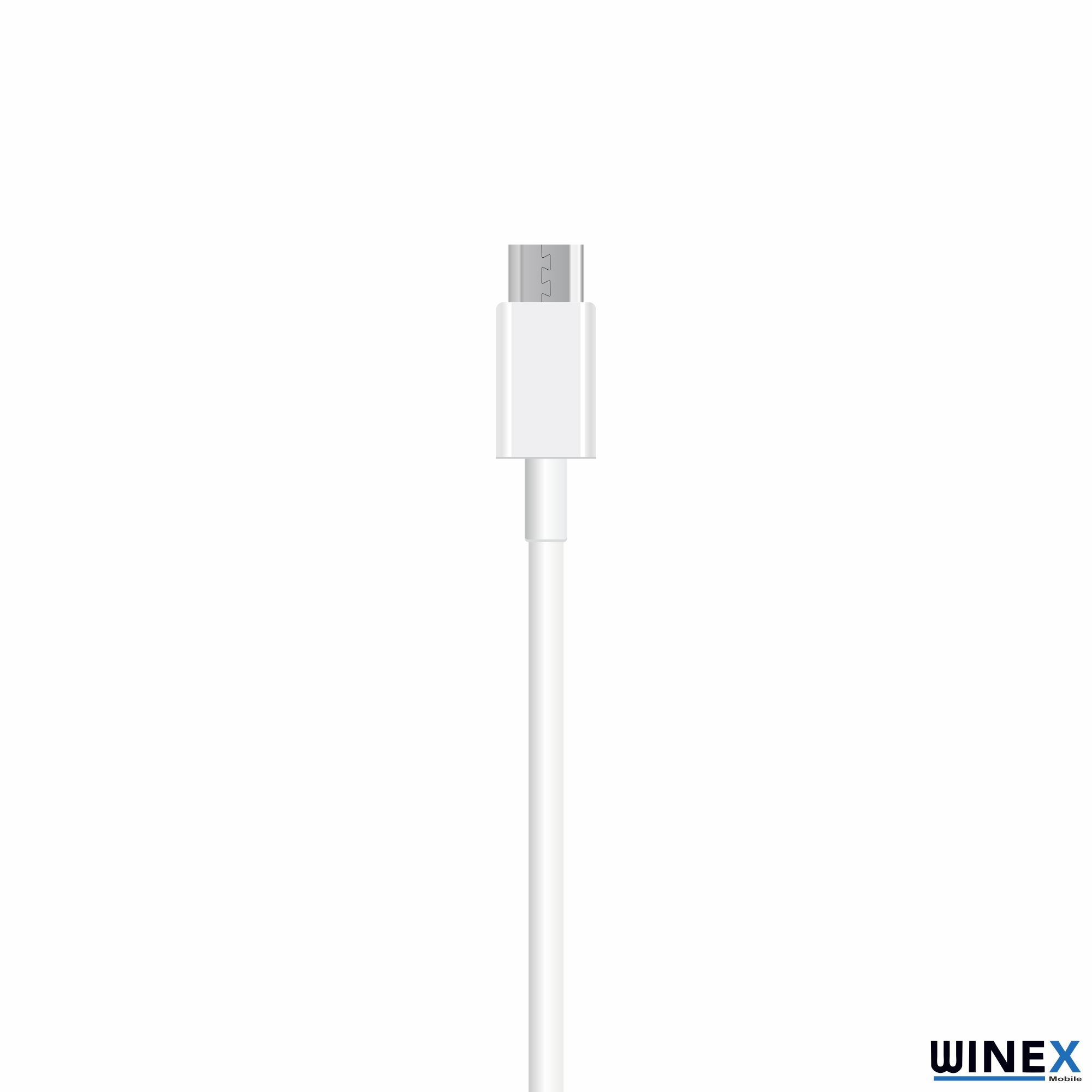 Gümüş konektörlü beyaz USB-C kablosu beyaz arka plan üzerinde.