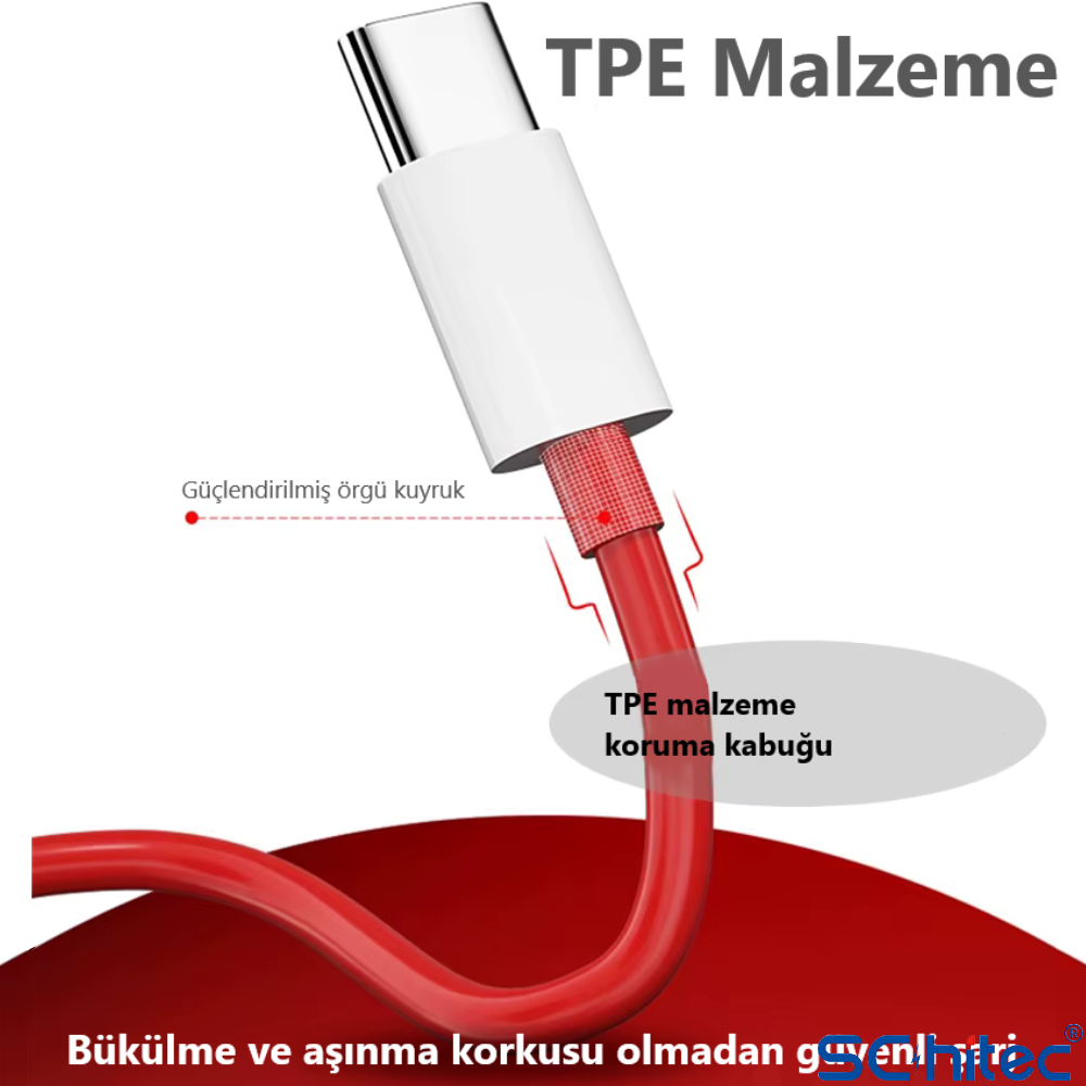 Beyaz konektörlü kırmızı kablo, güçlendirilmiş örgülü gerilim azaltma.