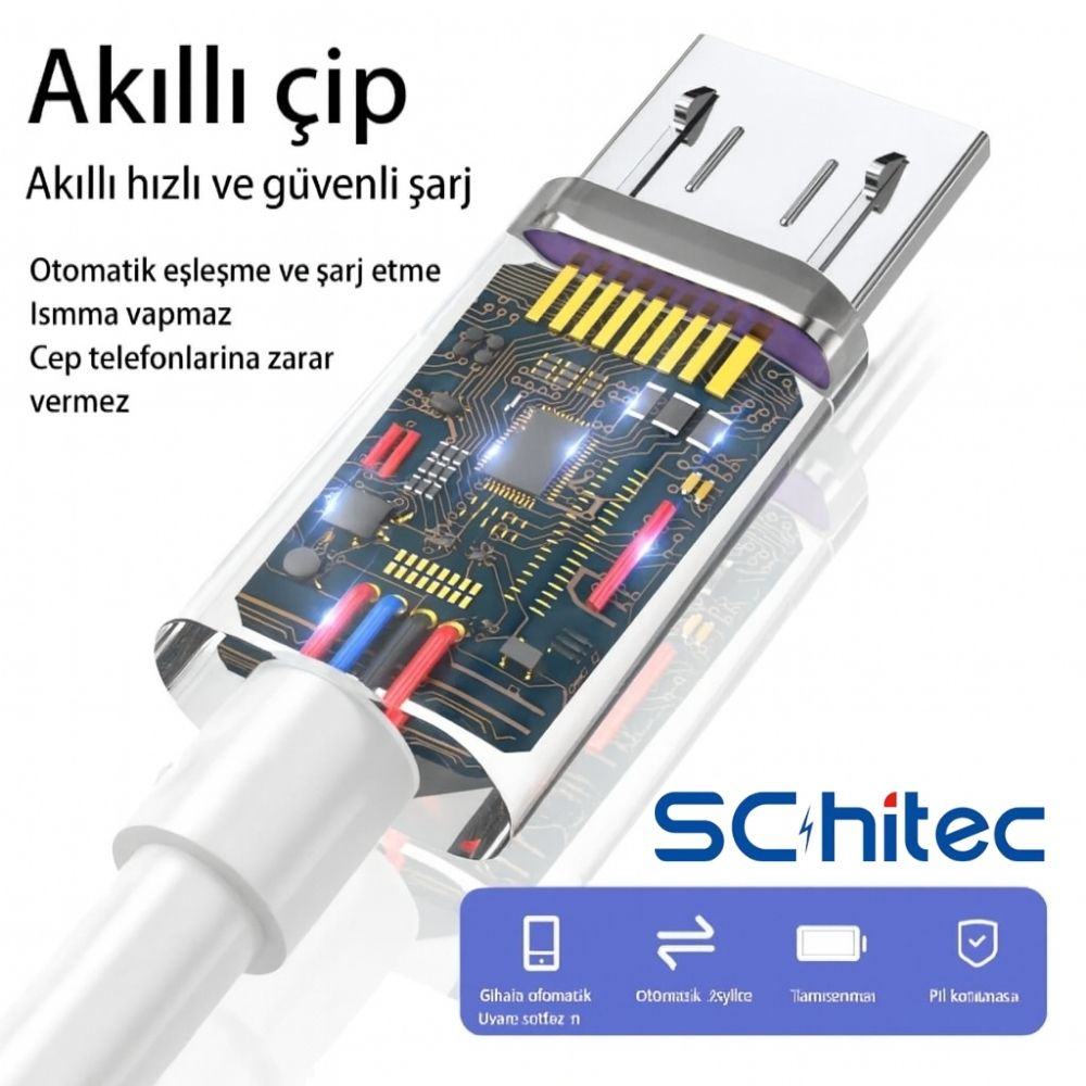 Devre kartı ve renkli kabloları gösteren şeffaf USB şarj kablosunun yakın çekimi.