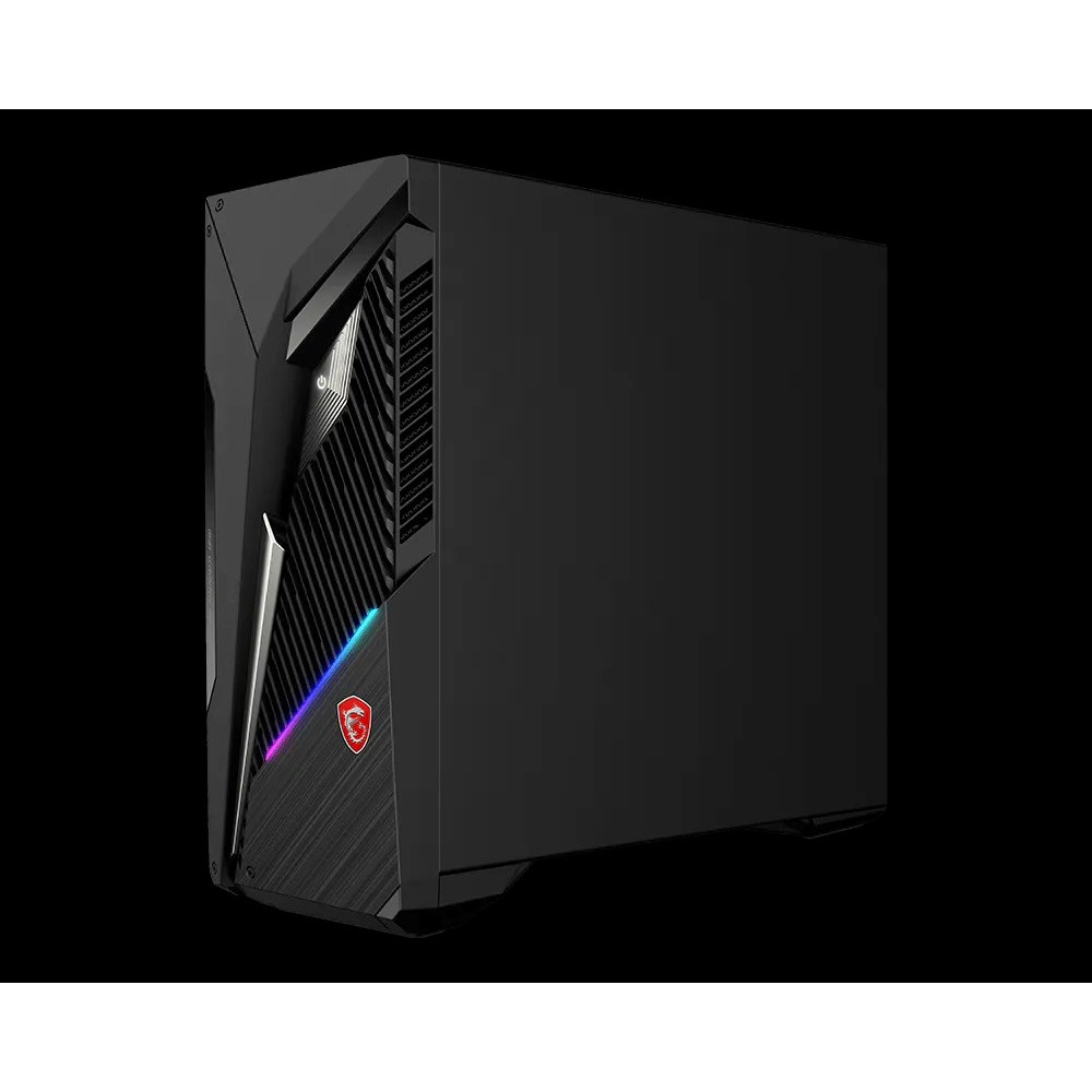 Czarna obudowa gamingowa PC z podświetleniem RGB i logo MSI.