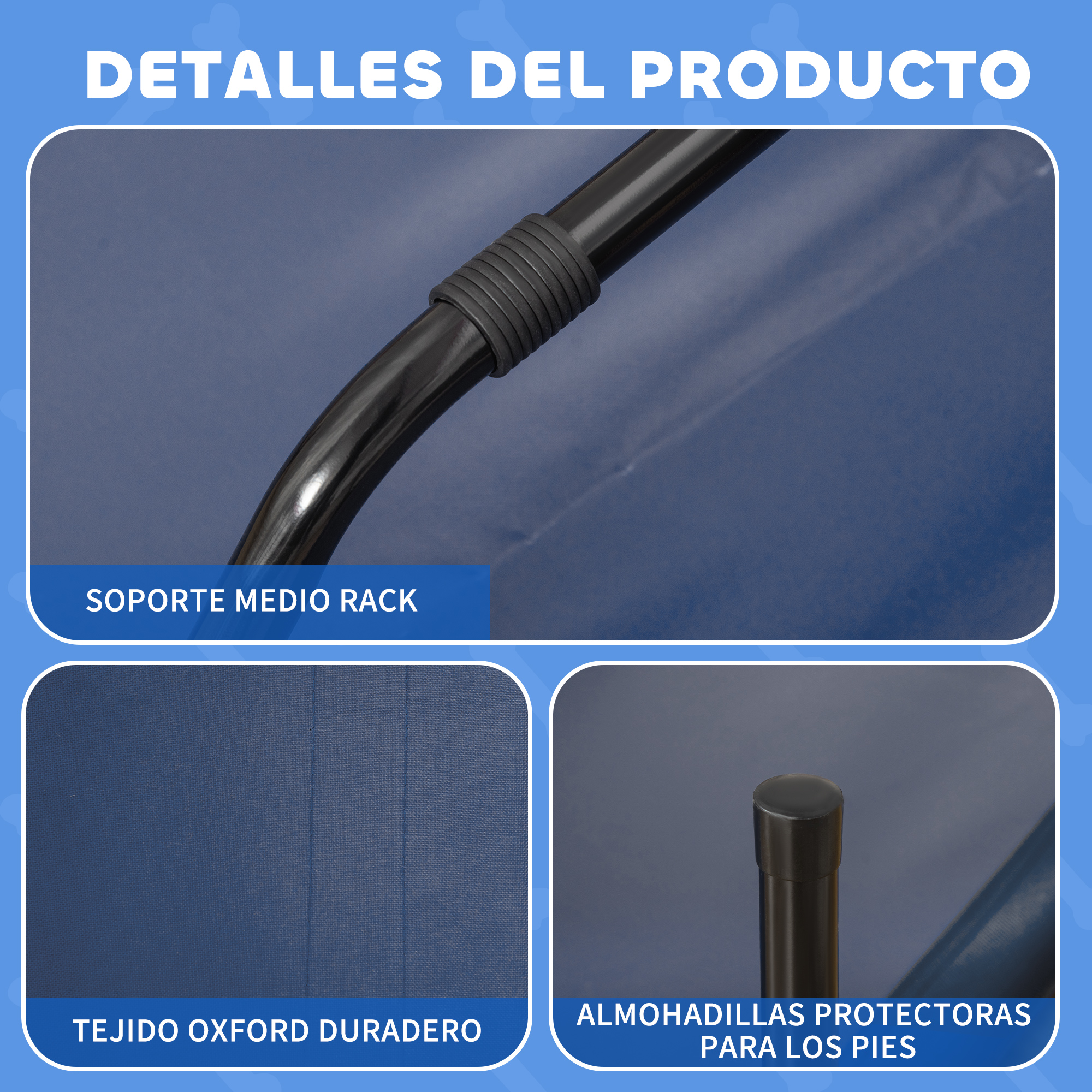 Detalles del producto: Soporte de rack central, tejido Oxford duradero, protectores.