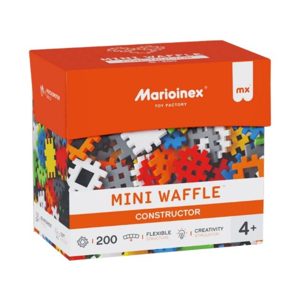 Pudełko kolorowych klocków, marka Marioinex, Mini Waffle Constructor.