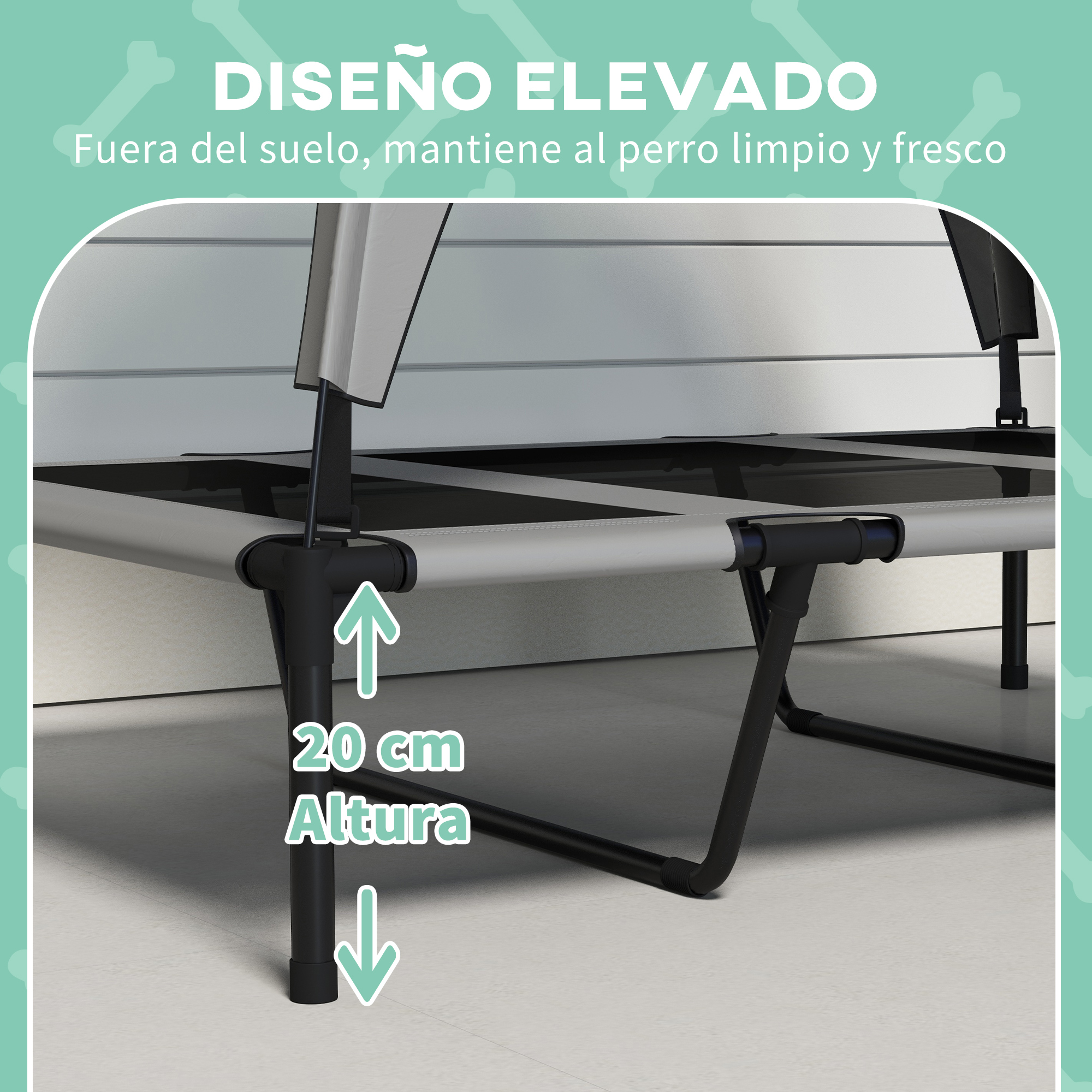 Cama elevada para perros: 20 cm de altura, mantiene limpio y fresco.