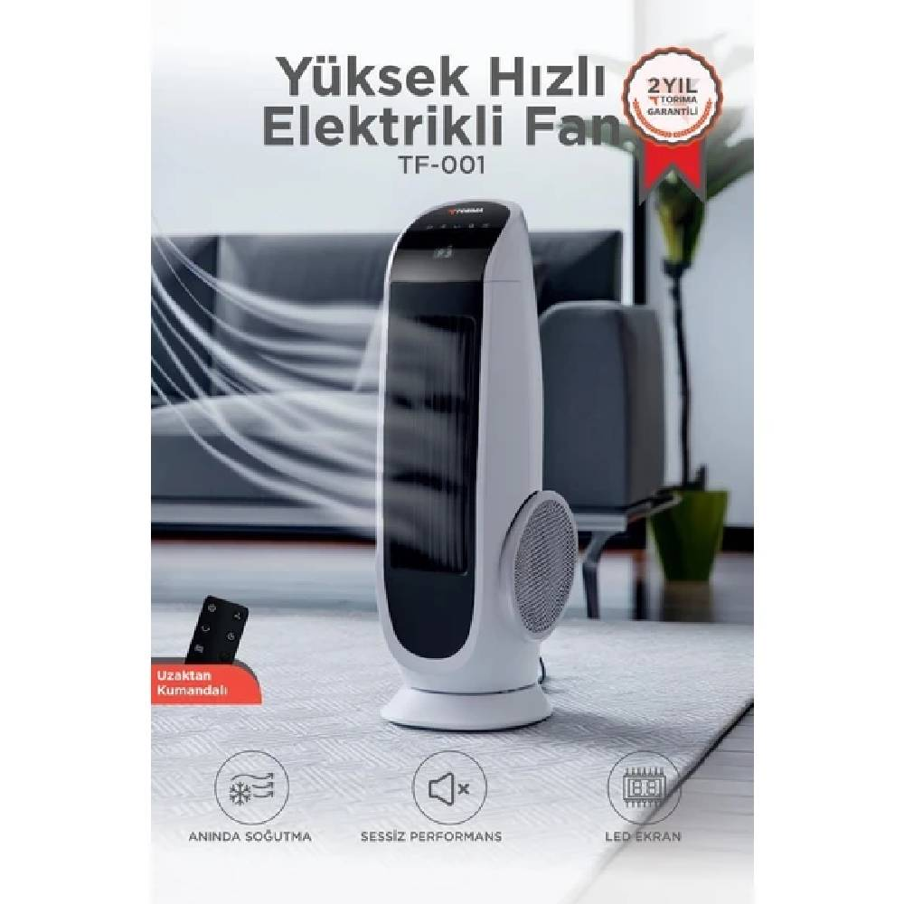 TORIMA Kule Tipi Uzaktan Kumandalı Dijital Göstergeli Elektrikli TF001 Vantilatör Beyaz