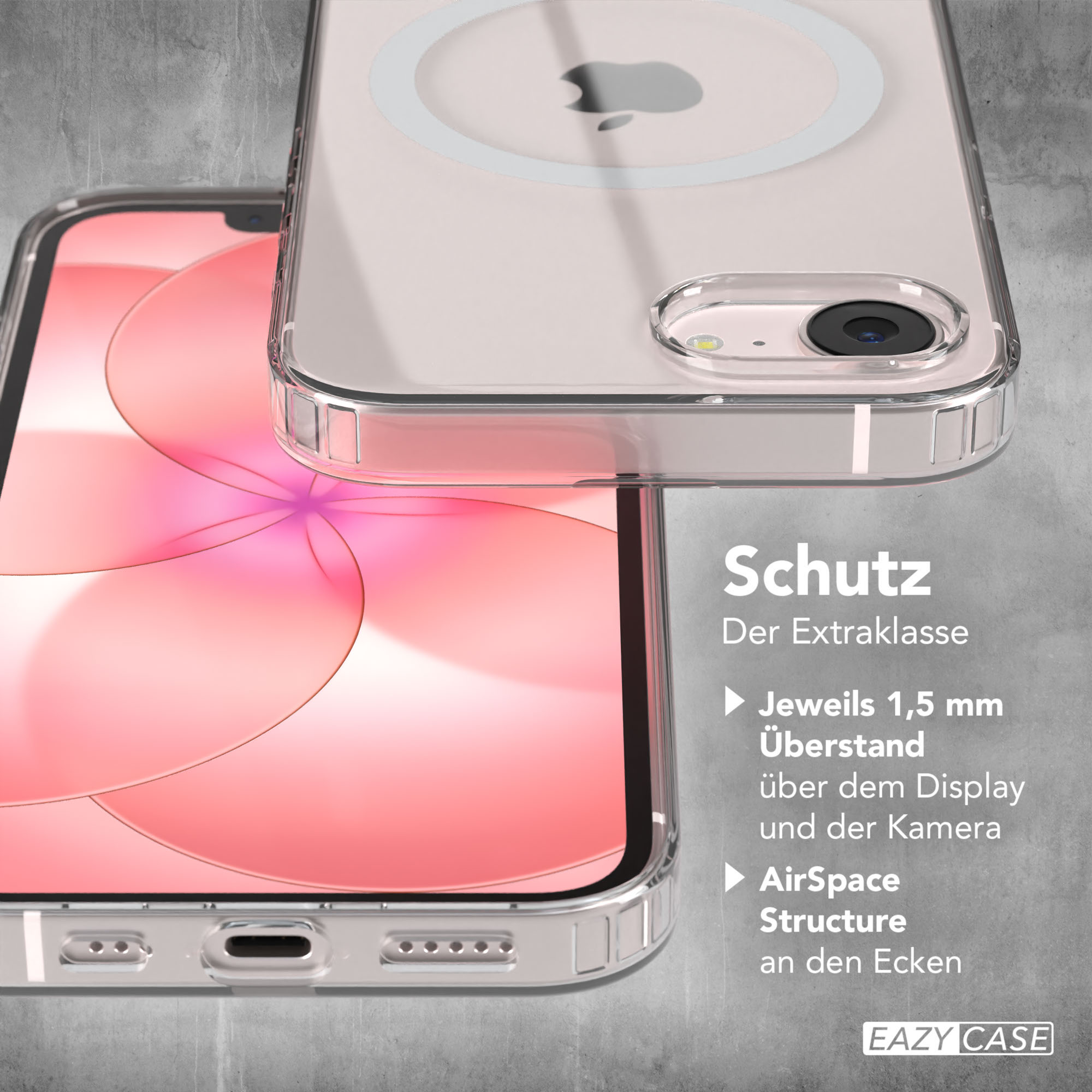 Transparente Handyhülle mit Apple-Logo. Schutz für Display und Kamera.