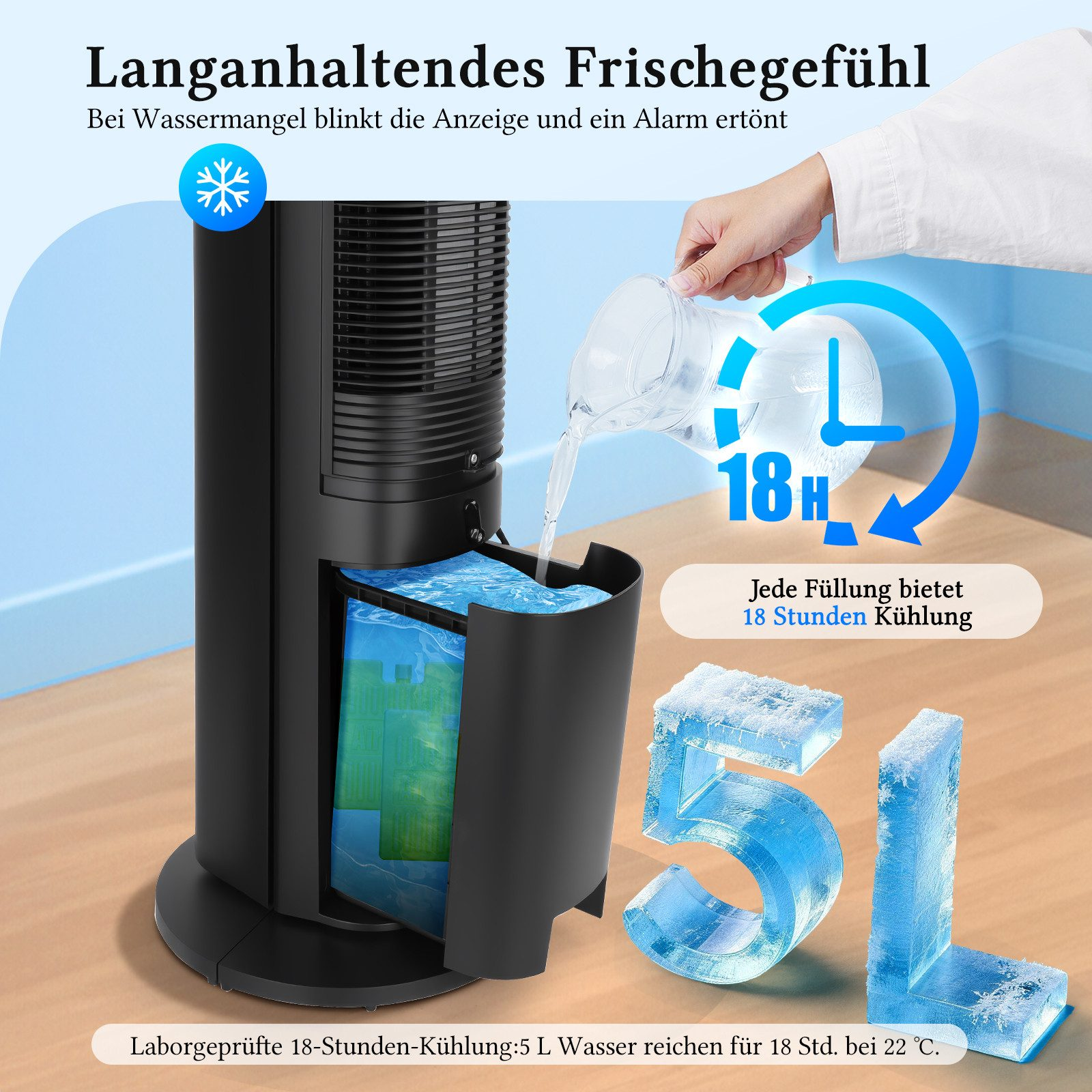 Ein Kühler wird mit Wasser befüllt, 18 Stunden Kühlung.