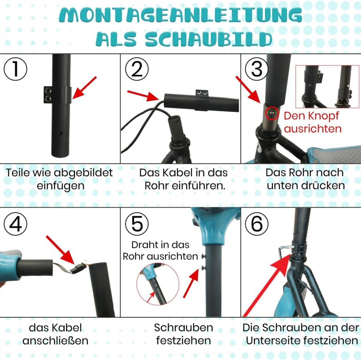 Schritt-für-Schritt-Anleitung zur Montage eines Objekts mit Pfeilen und Nummern.
