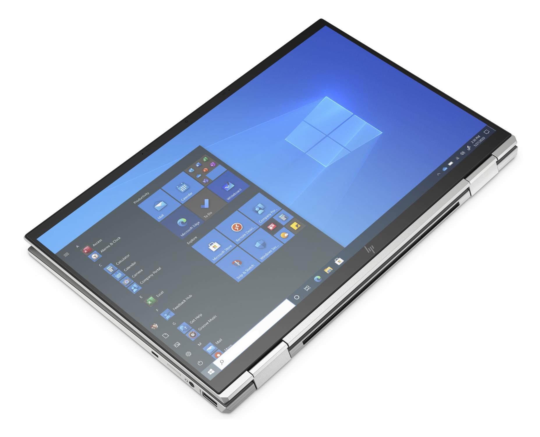 Ein Laptop mit geöffnetem Windows-Startmenü und blauer Tapete.