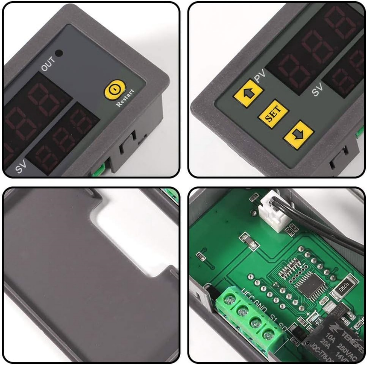 Digitaler Temperaturregler mit rotem Display und Tasten.