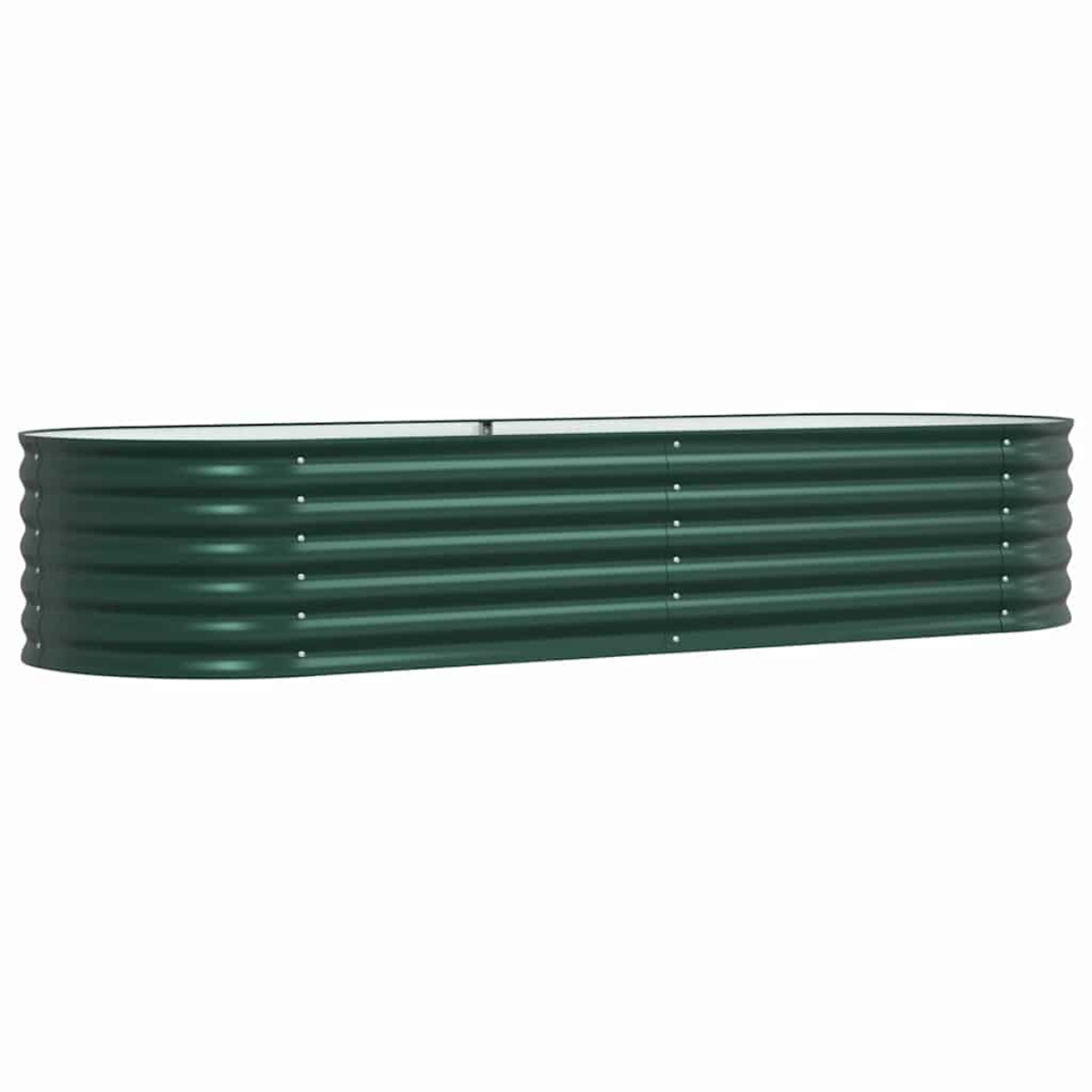 Un telaio verde scuro in metallo ondulato per aiuola rialzata.