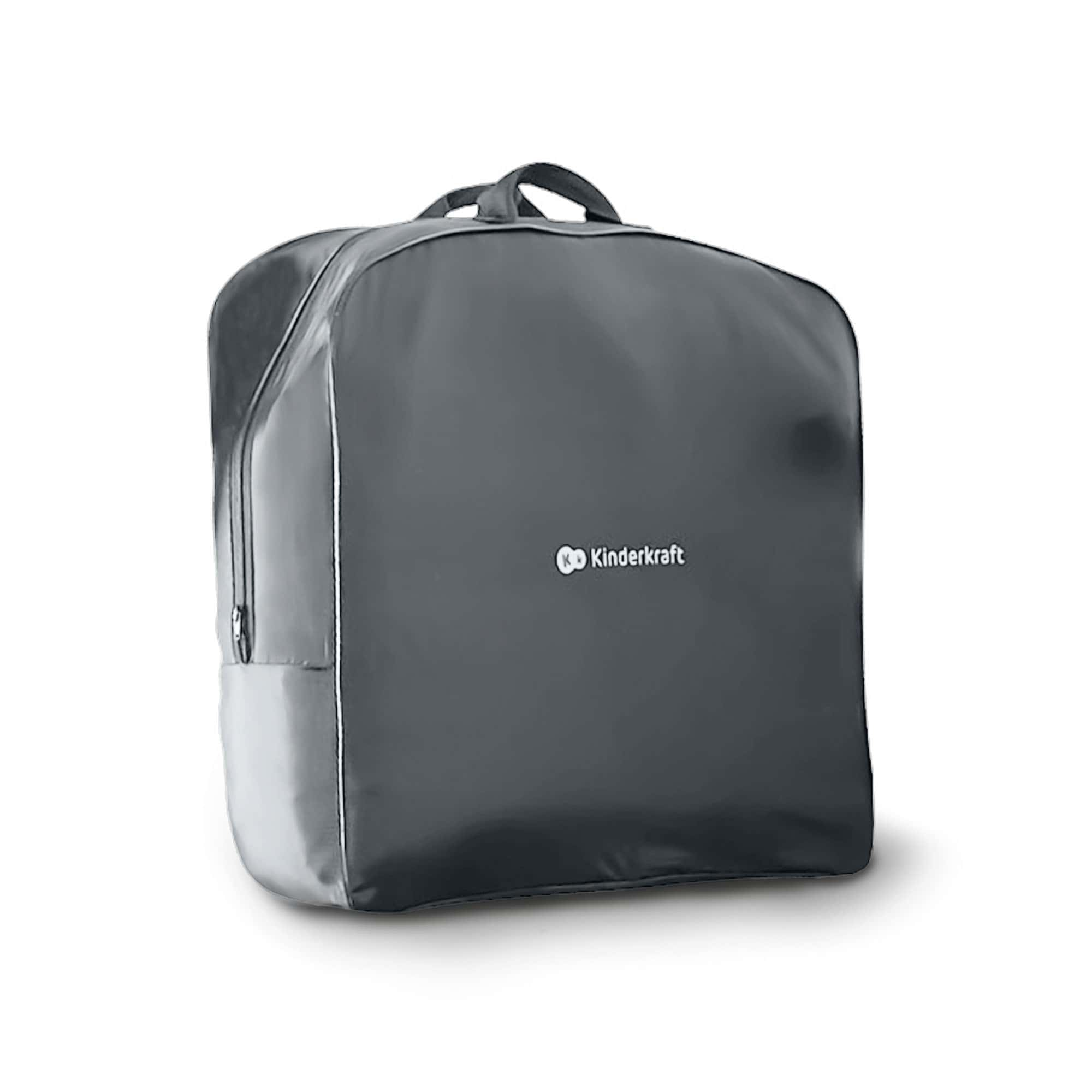 Bolsa de viaje gris con asas y cremallera, logo Kinderkraft.