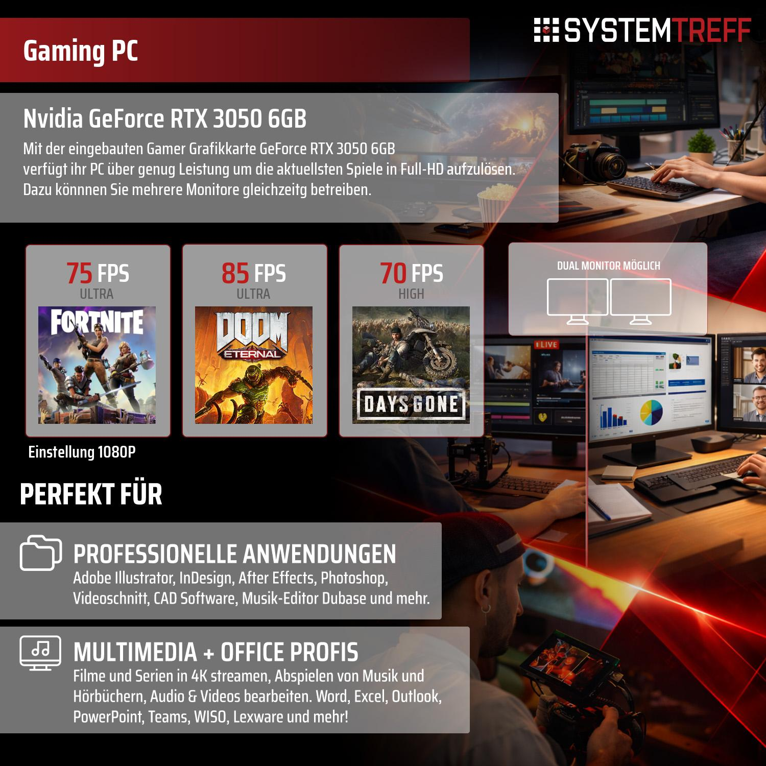 Gaming PC mit Nvidia GeForce RTX 3050 6GB für Spiele & Profi-Anwendungen.