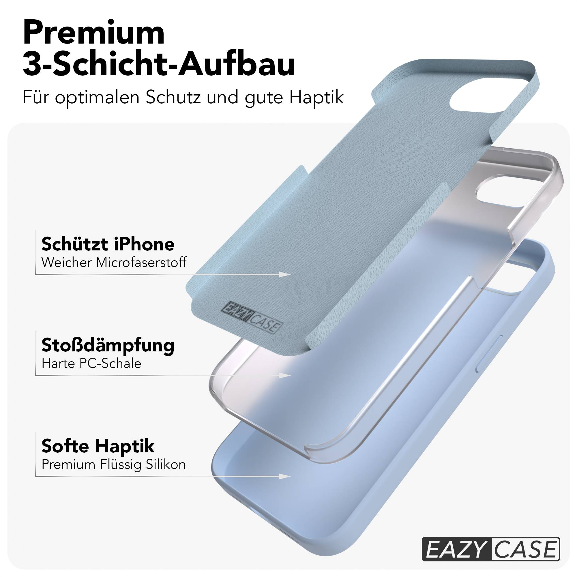 Eine dreischichtige iPhone-Hülle mit weichem Mikrofaser, harter PC-Schale und Silikon.