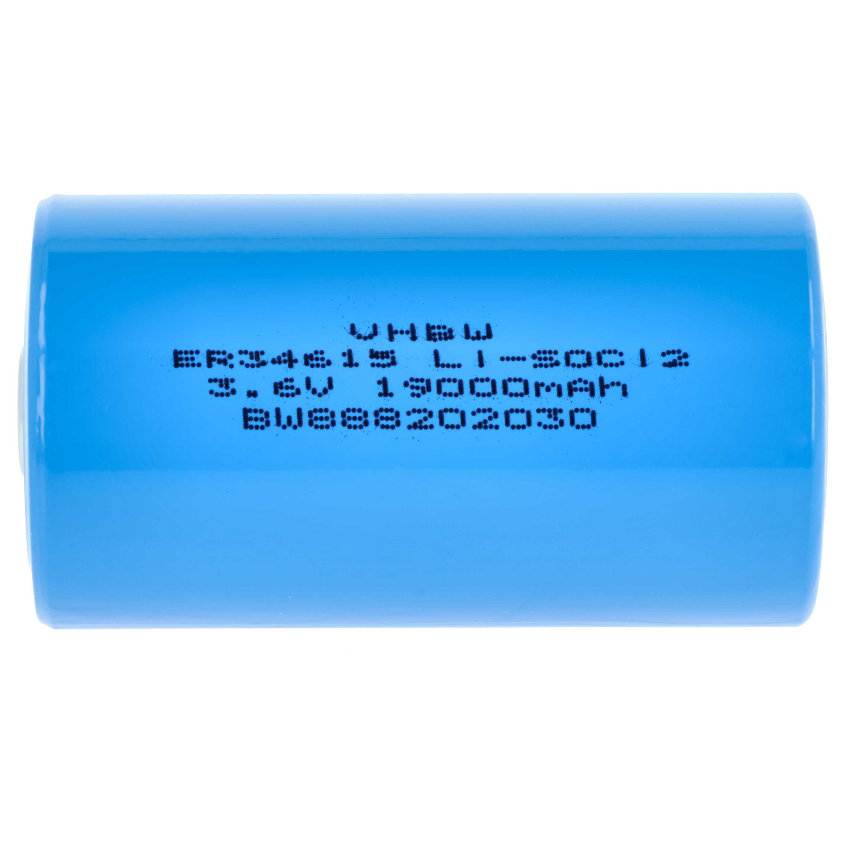 Eine hellblaue Batterie mit schwarzer Beschriftung, die Spannung und Kapazität angibt.