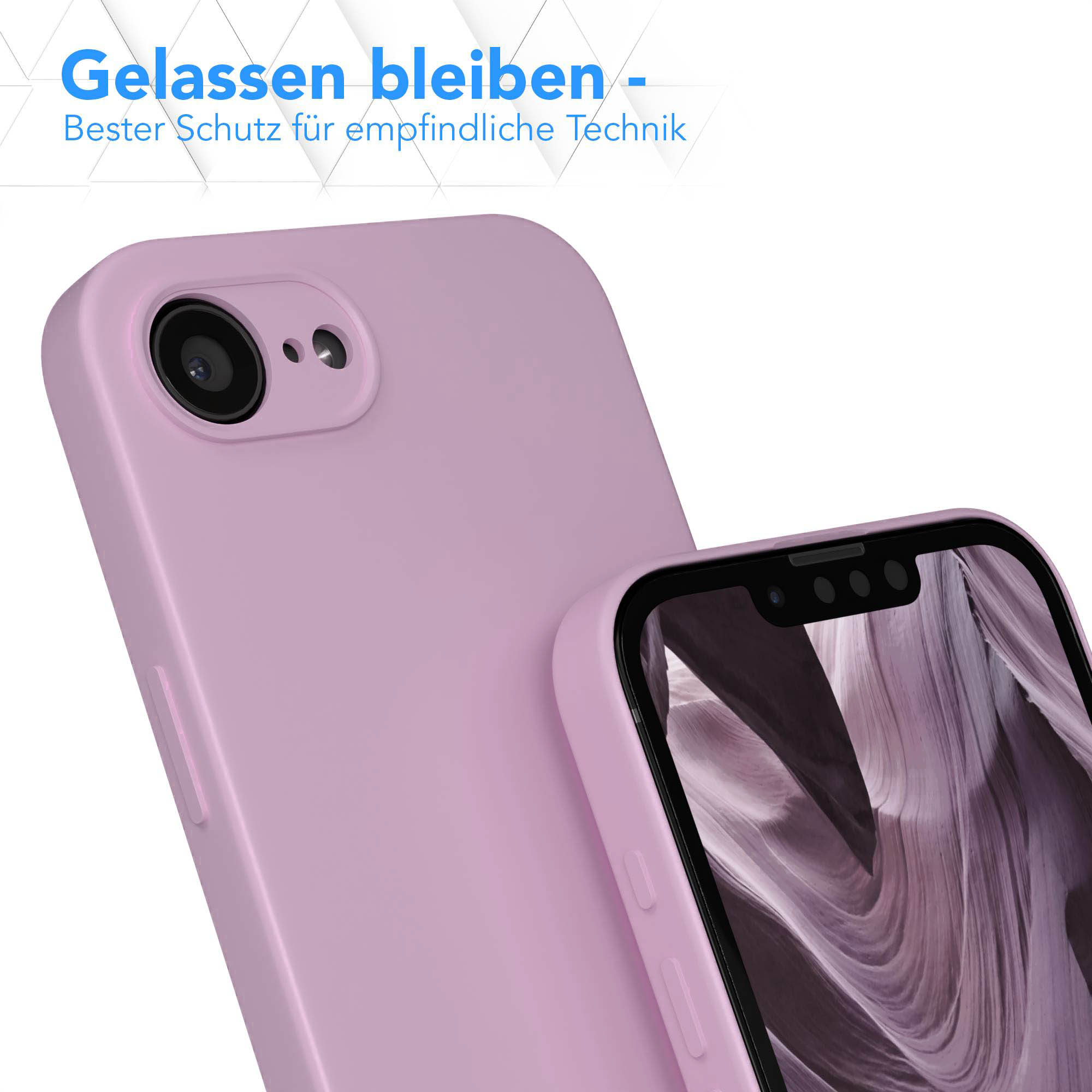 Ein lila Handyhülle mit Kamera-Ausschnitt und einem Telefonbildschirm.