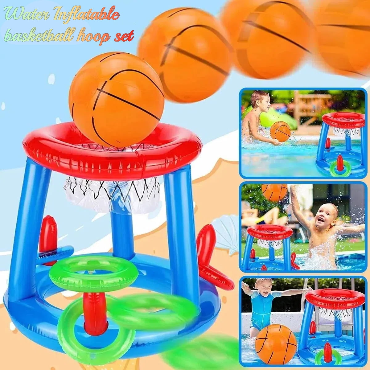 Aufblasbares Basketball-Set für Wasser, mit Ball und Ringen.