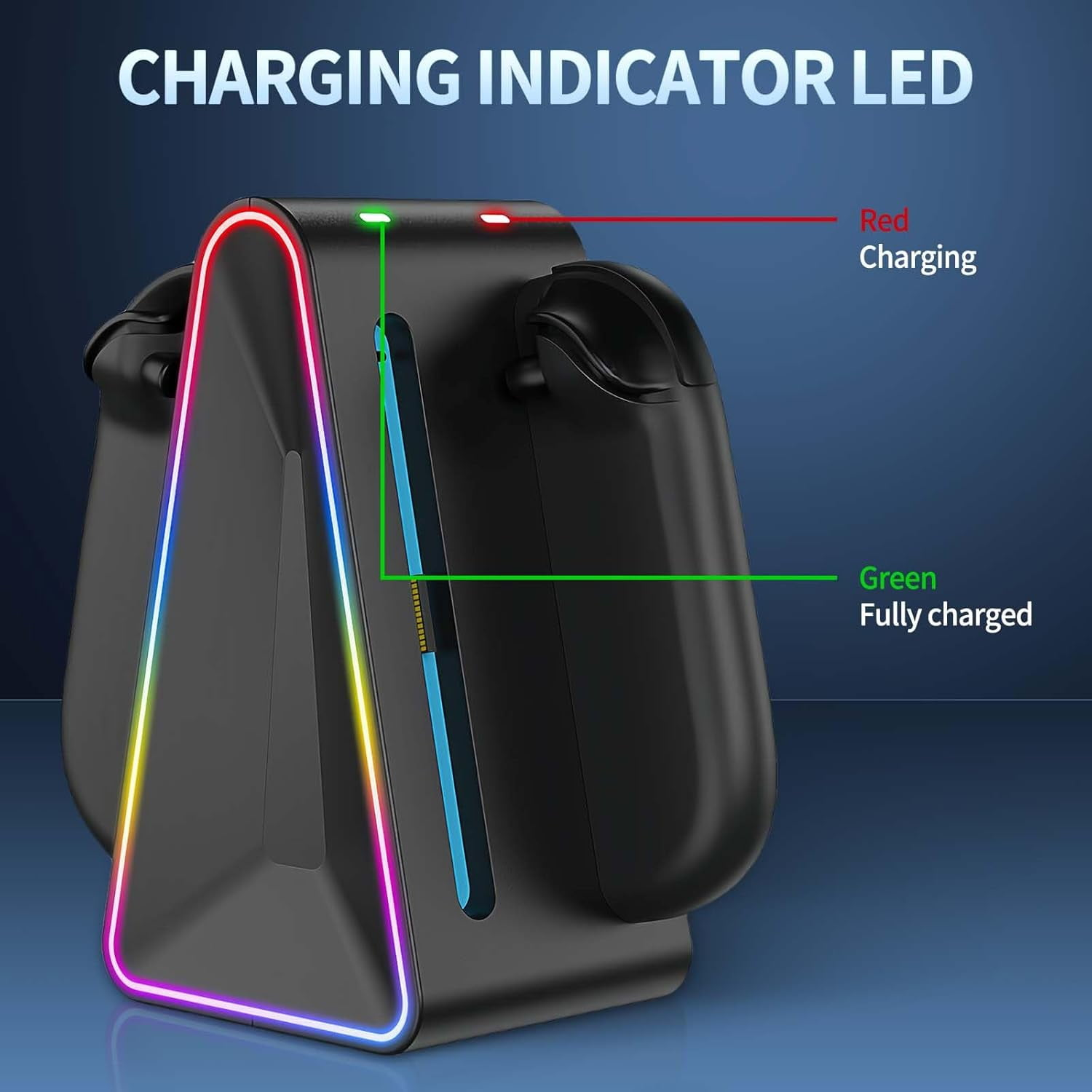Ladestation mit farbiger LED-Beleuchtung; rot für Laden, grün für voll.