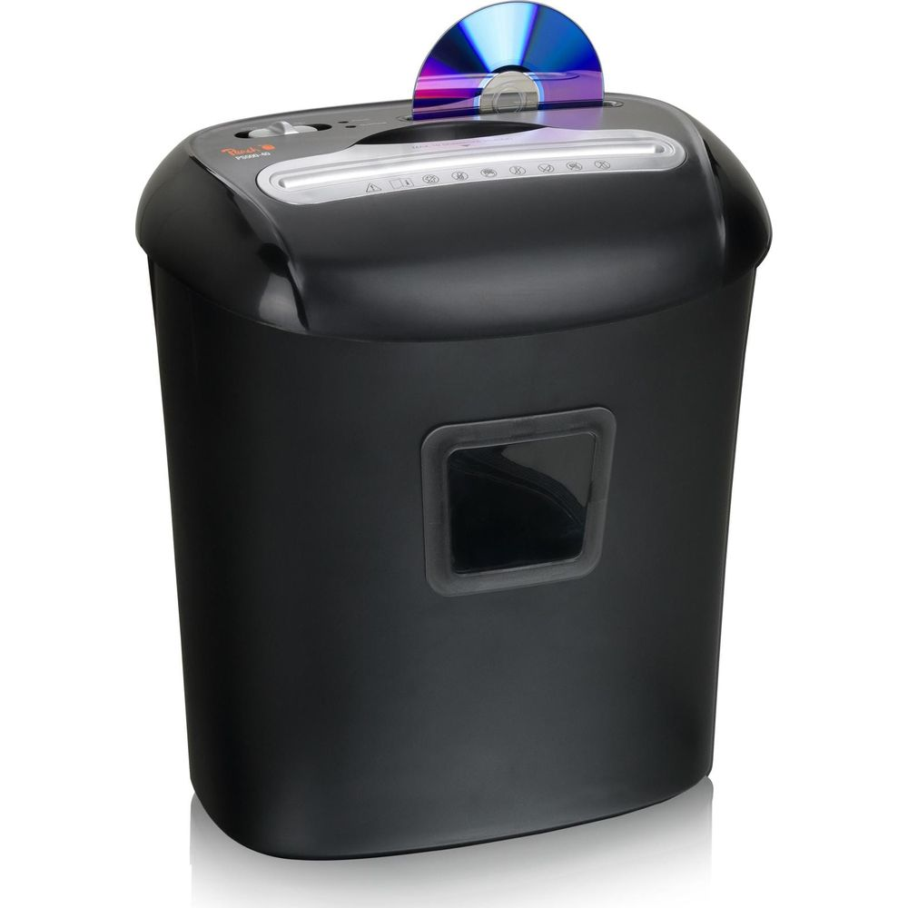 Une déchiqueteuse noire insère un CD. Elle a une petite fenêtre.