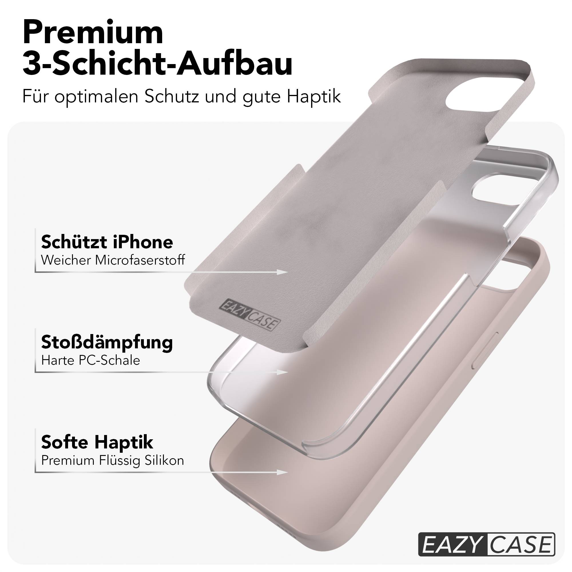 Dreischichtige Handyhülle: Mikrofaser, PC-Schale und Silikon.
