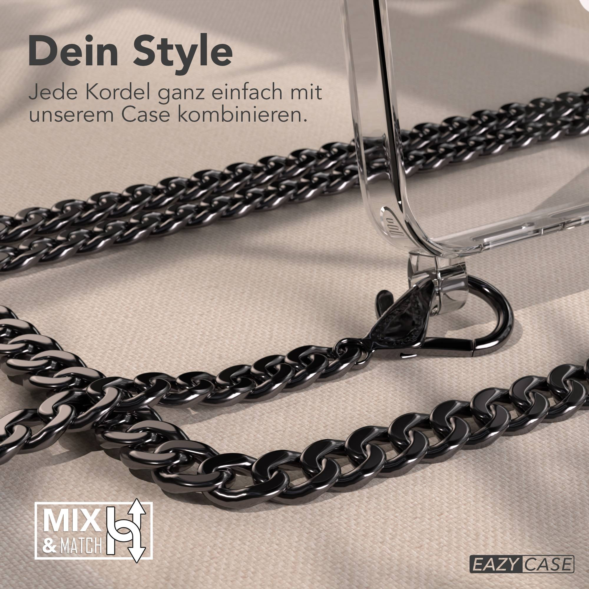 Ein durchsichtiges Handyhülle mit einer schwarzen Gliederkette.
