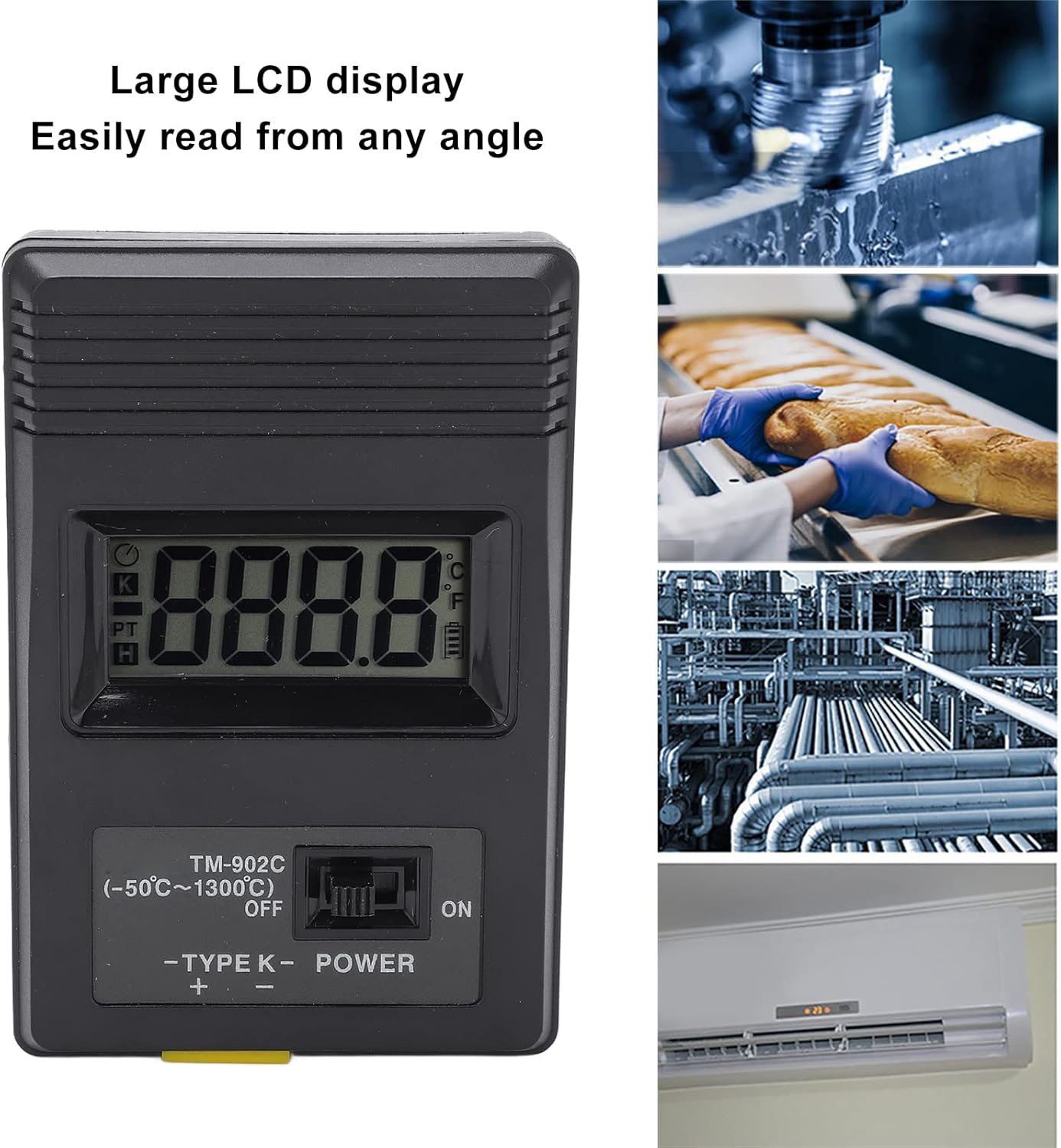 Schwarzer Digitalthermometer mit großem LCD-Display, das die Temperatur anzeigt.