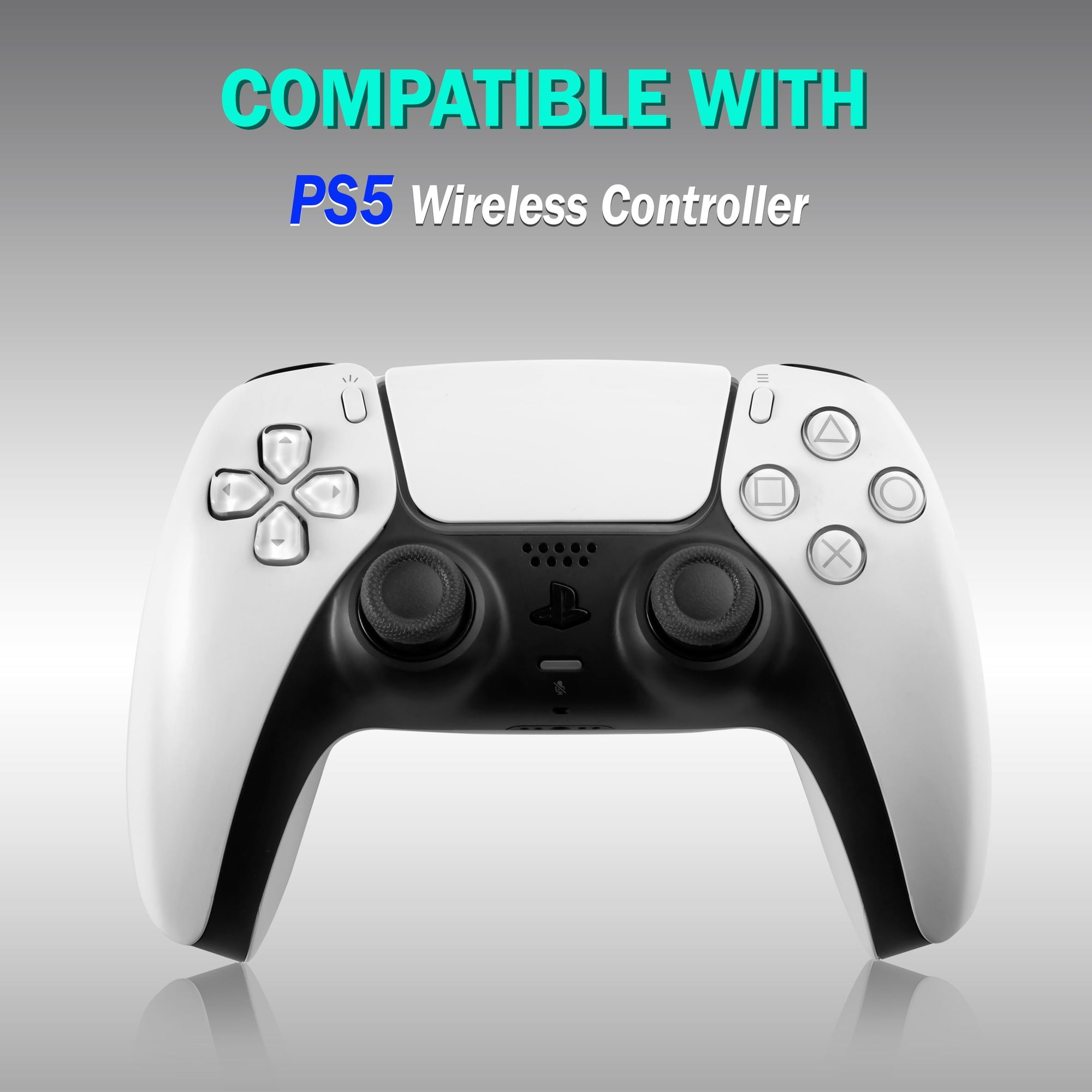 Ein weier PS5-Controller mit schwarzem Akzent und Symboltasten.