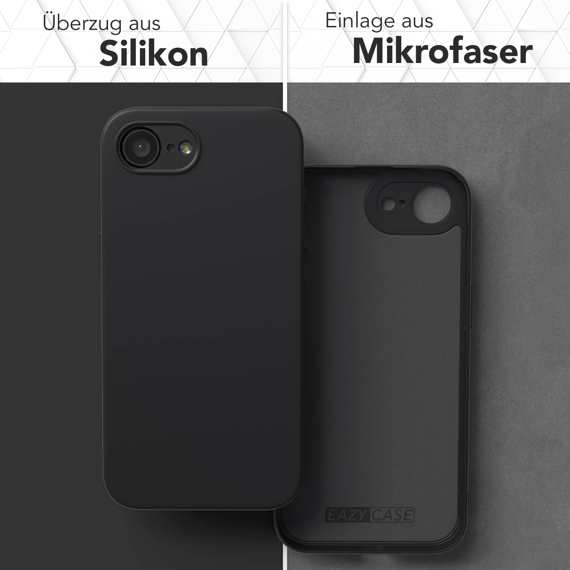 Schwarze Handyhülle aus Silikon und Mikrofasereinlage.
