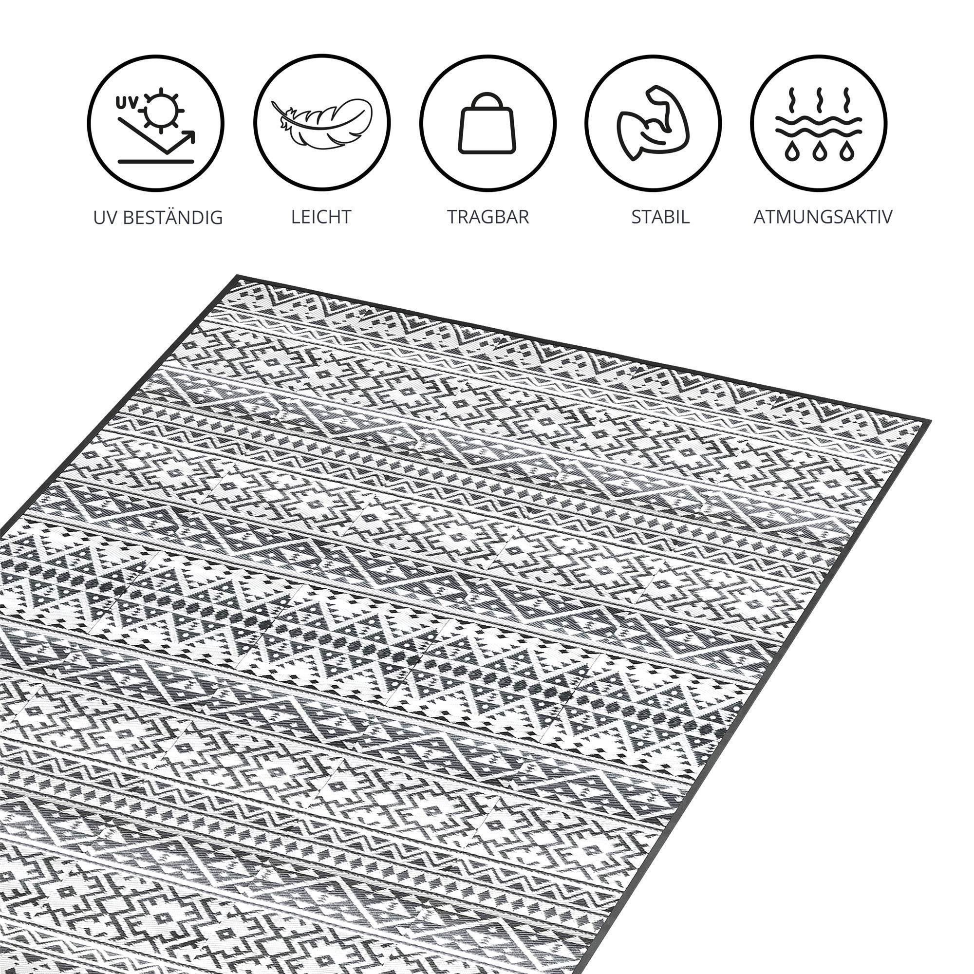 Eine Matte mit geometrischen Mustern in Schwarz und Weiß, UV-beständig, leicht, tragbar, stabil, atmungsaktiv.