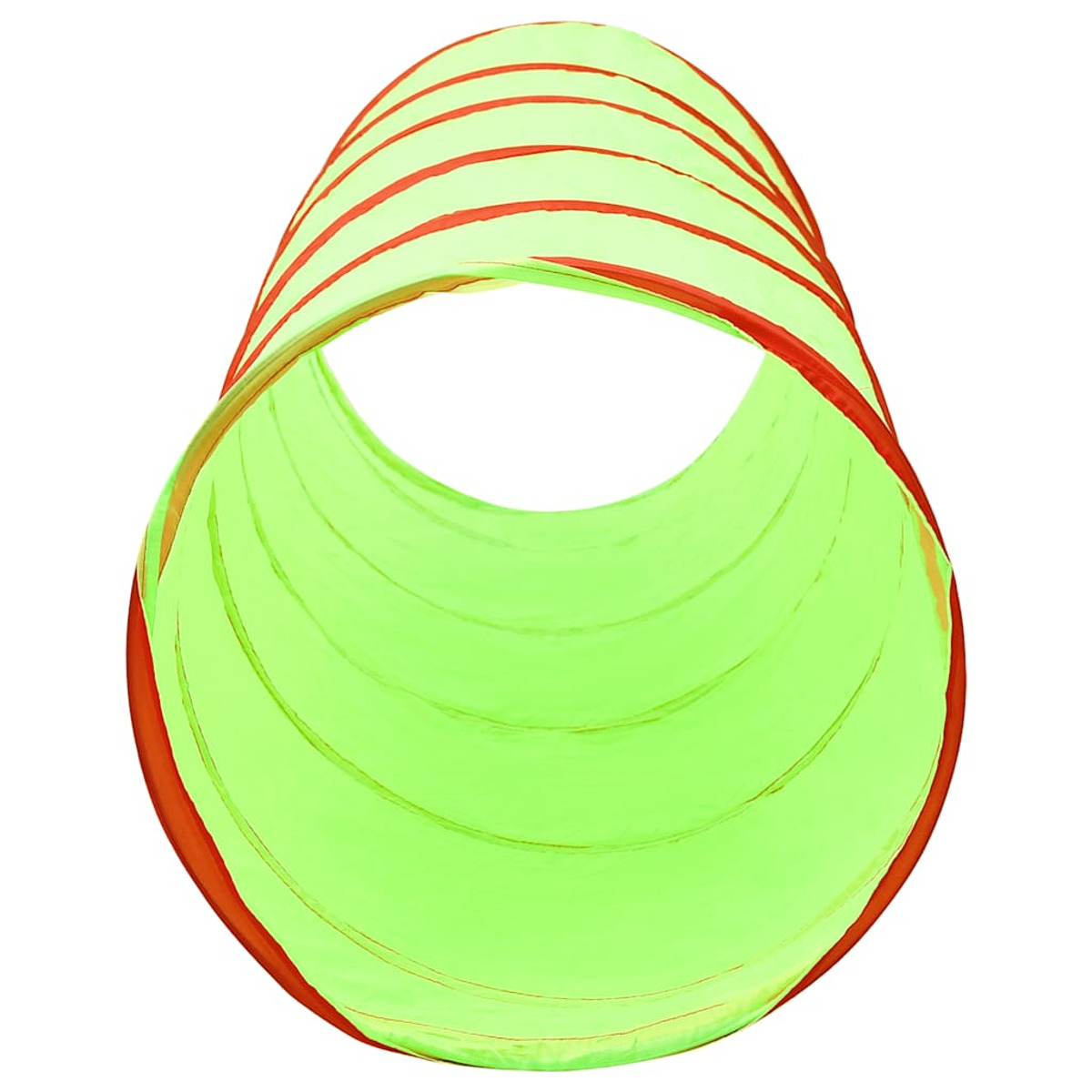 Un tunnel verde brillante con strisce rosse su sfondo bianco.