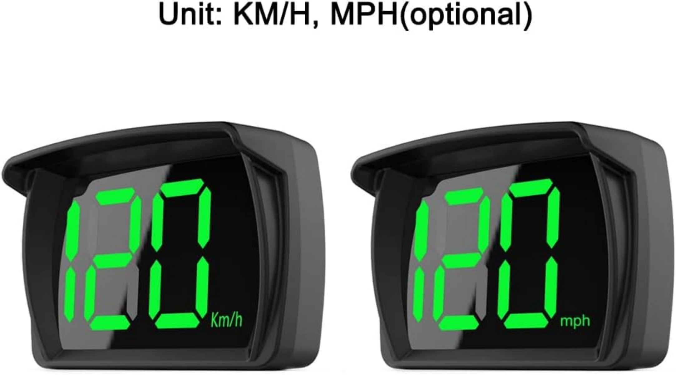 Zwei digitale Anzeigen mit grünen Zahlen: 180 Km/h und 80 mph.