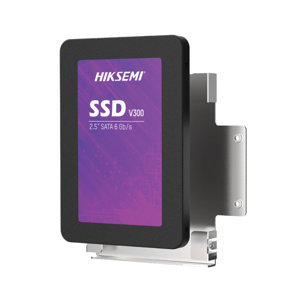 Hiksemi SSD V300, 2,5" SATA 6 Gb/s, in schwarzem Gehäuse mit violetter Grafik.