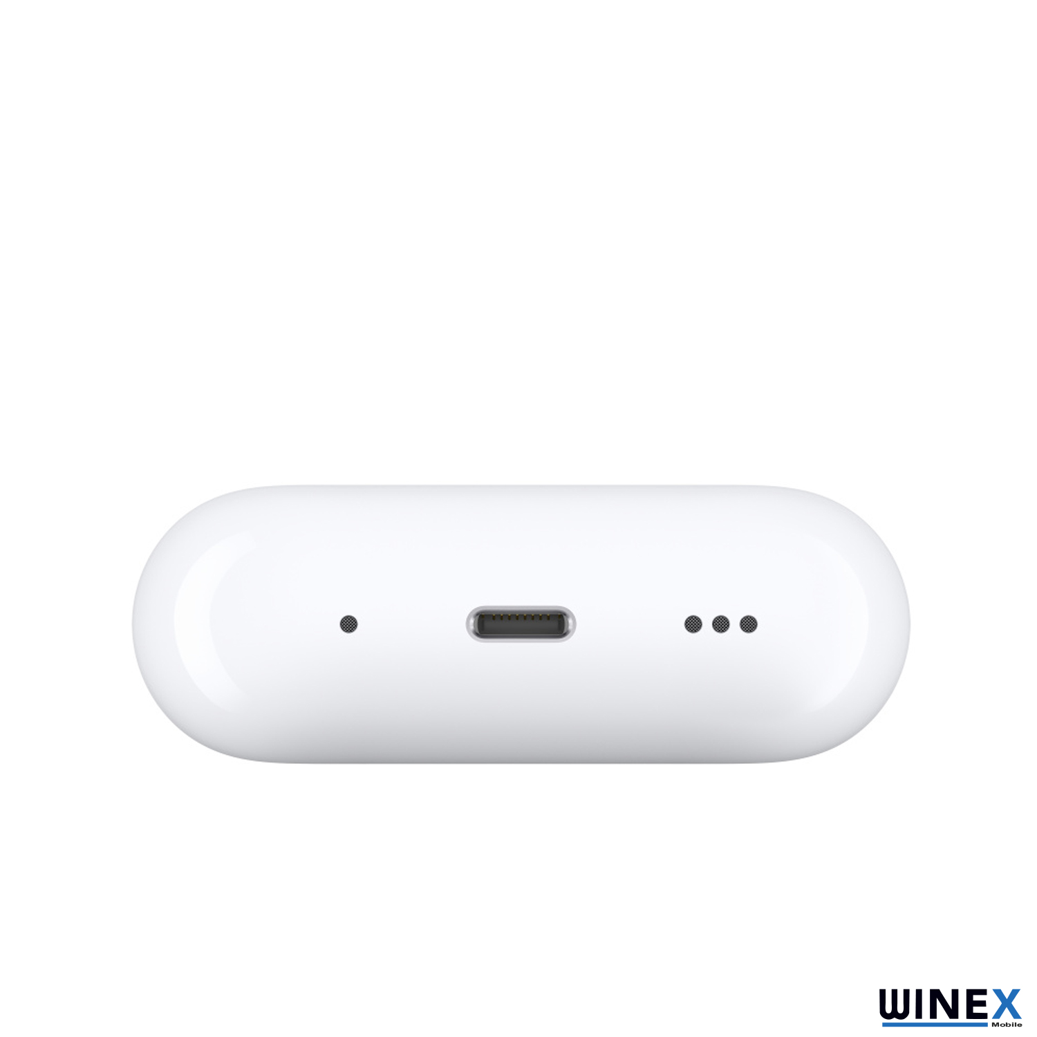 USB-C bağlantı noktasına ve üç gösterge ışığına sahip beyaz şarj kutusu.